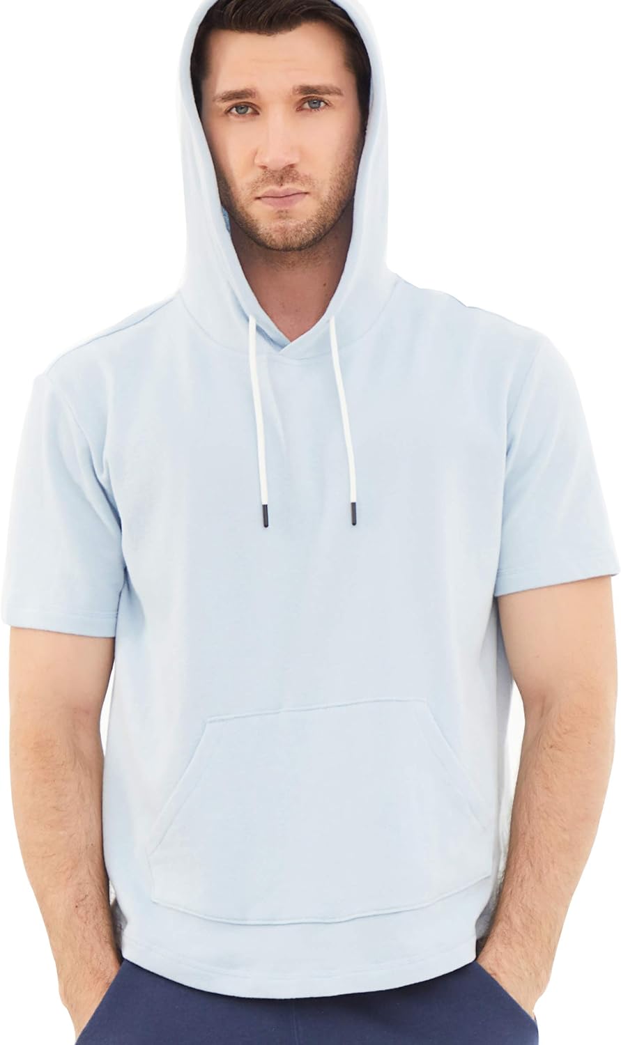 Dubinik® Men's Hooded Shirt Short Sleeve Hoodie Men's Sports Cotton Pockets T-Shirt with Hood Men