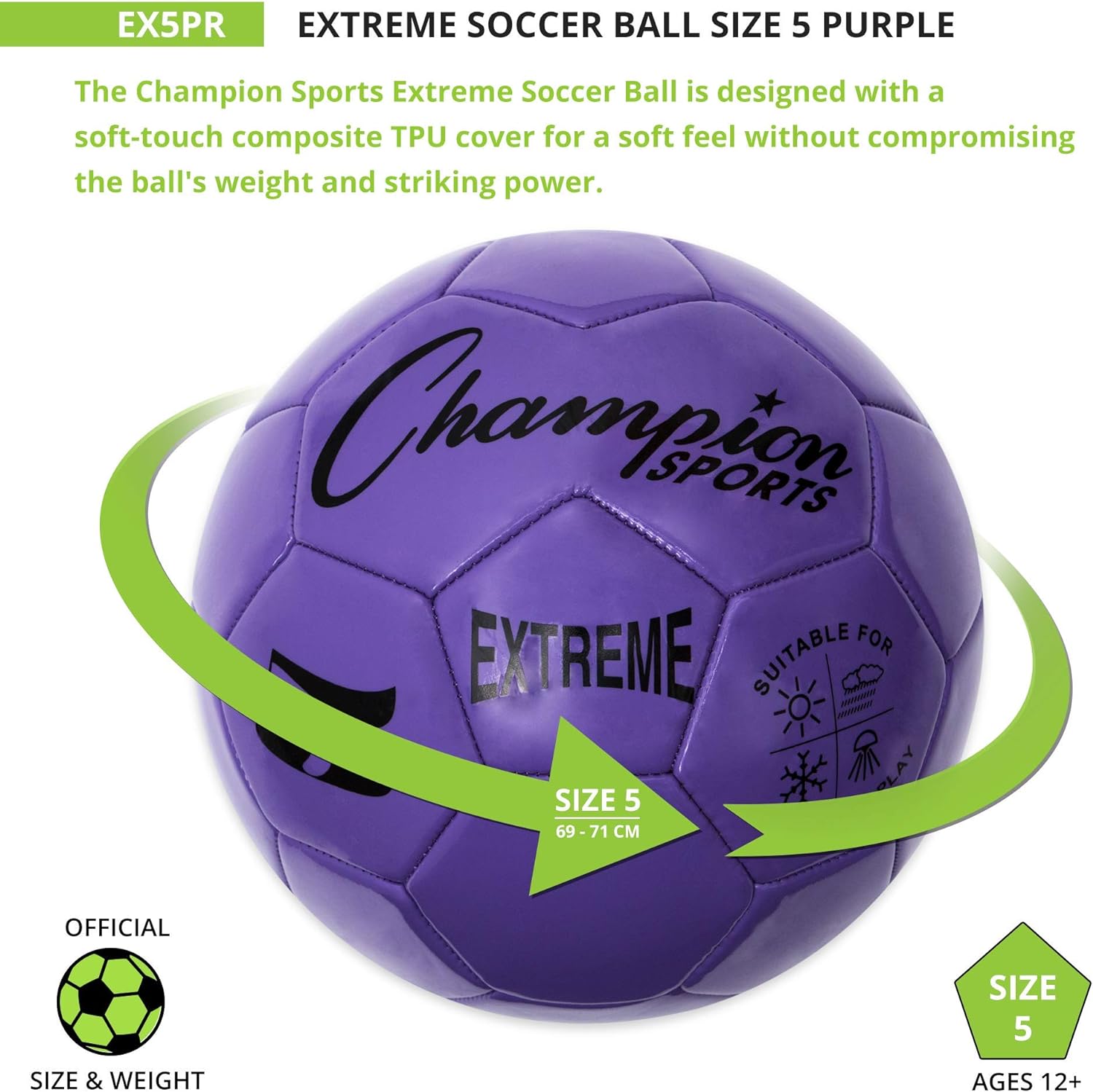 Champion Sports Extreme Series Composite Soccer Ball: Sizes 3, 4, 5 in Multiple Colors