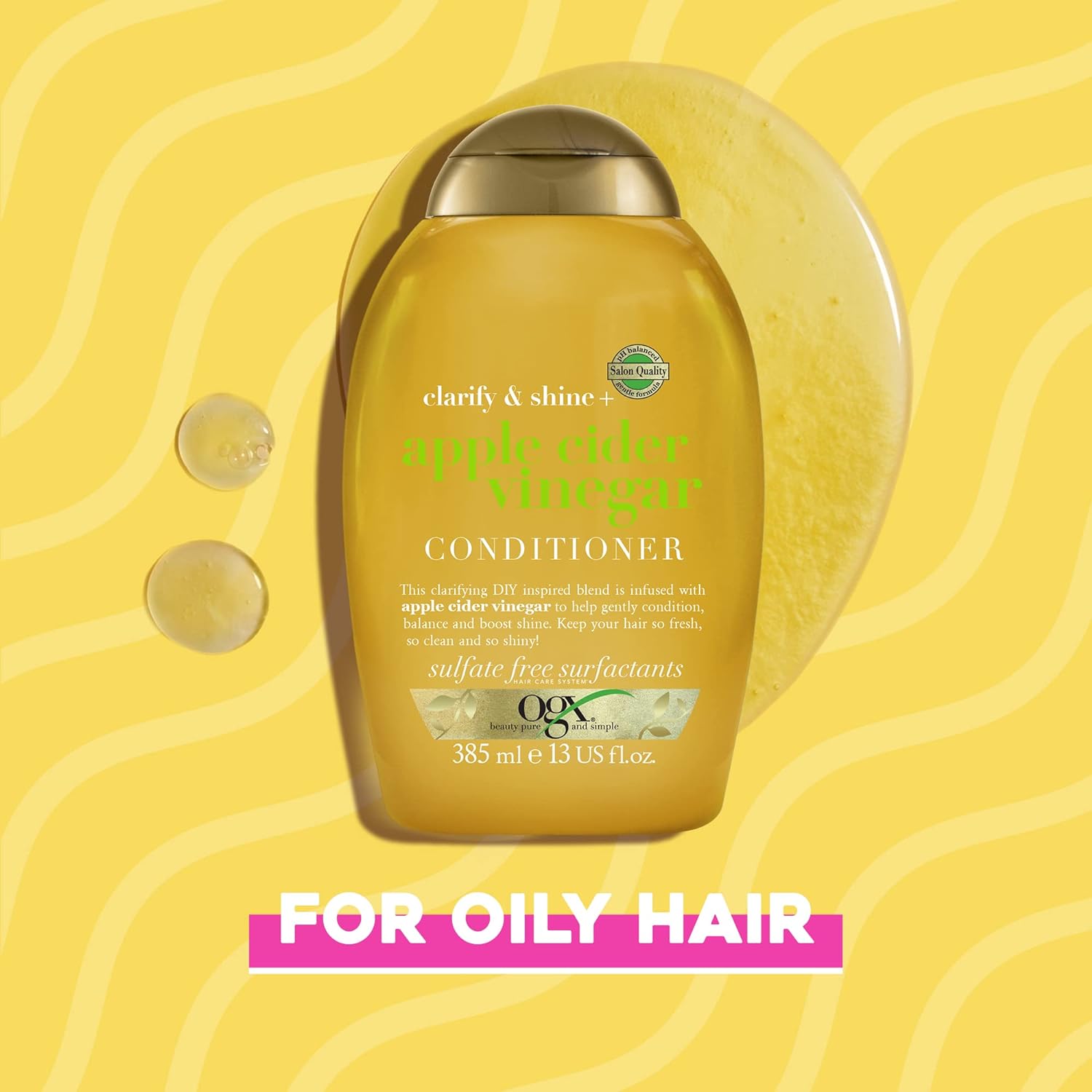 OGX Hair Shampoo, Apple Cider Vinegar, 385ml, For Healthy-Looking Hair, Gently Moisturizes Scalp And Cleanses Hair