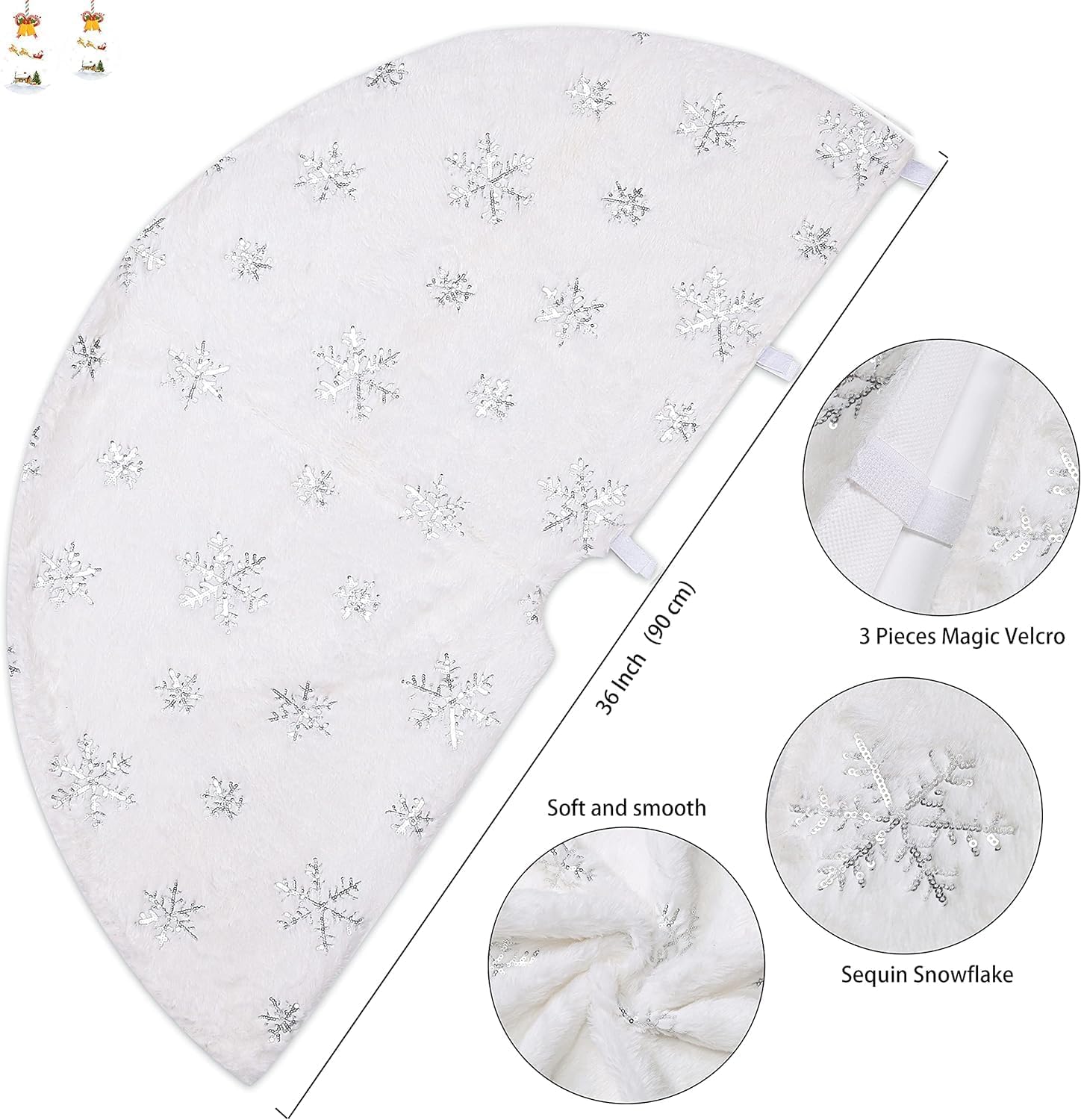 Pretocter Christmas Tree Skirt for Christmas Decoration Luxury Faux Fur Christmas Tree Mat Sequin Snowflake Christmas Tree Base Cover Xmas Tree Ornaments for Xmas Party Holiday Decorations 90CM-Gold