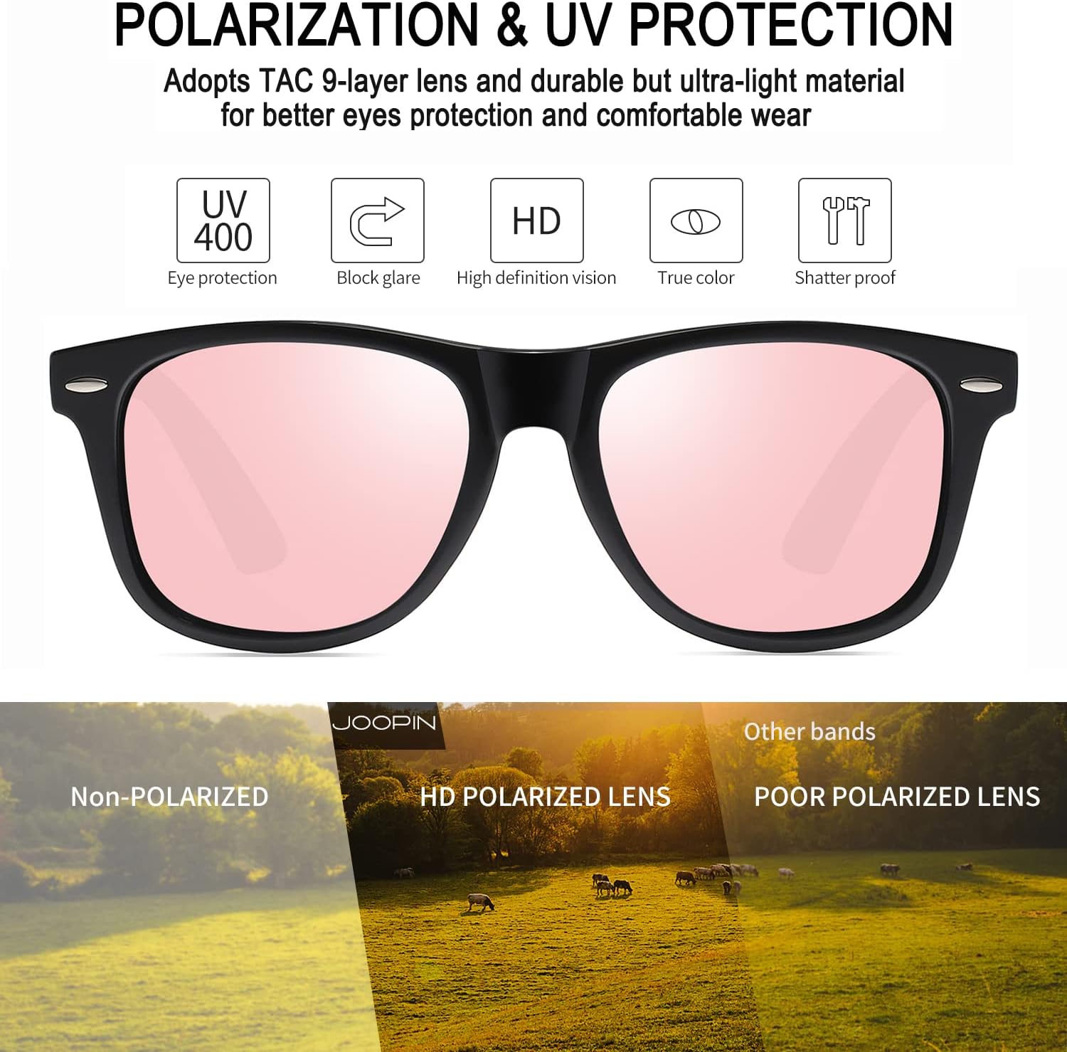 Joopin Polarized Sunglasses Men Women, Classic Square Sun Glasses 100% UV Protection Driving Fishing