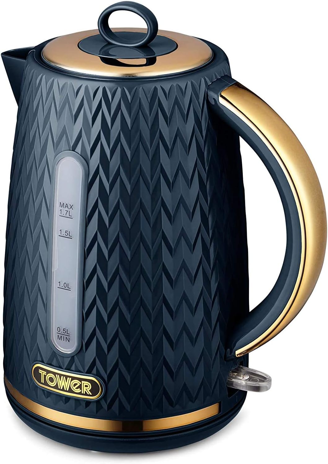 Tower T10052BLK Empire 1.7 Litre Kettle with Rapid Boil, Removable Filter, 3000W, Black with Brass Accents