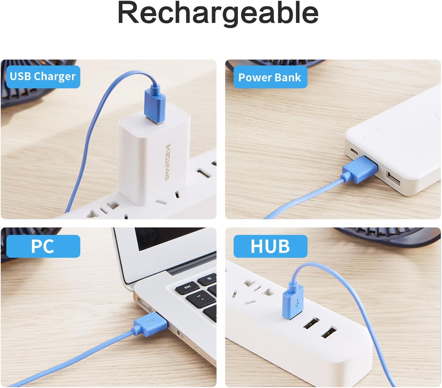 SmartDevil Small Personal USB Desk Fan,3 Speeds Portable Desktop Table Cooling Fan Powered by USB,Strong Wind,Quiet Operation,for Home Office Car Outdoor Travel（white）