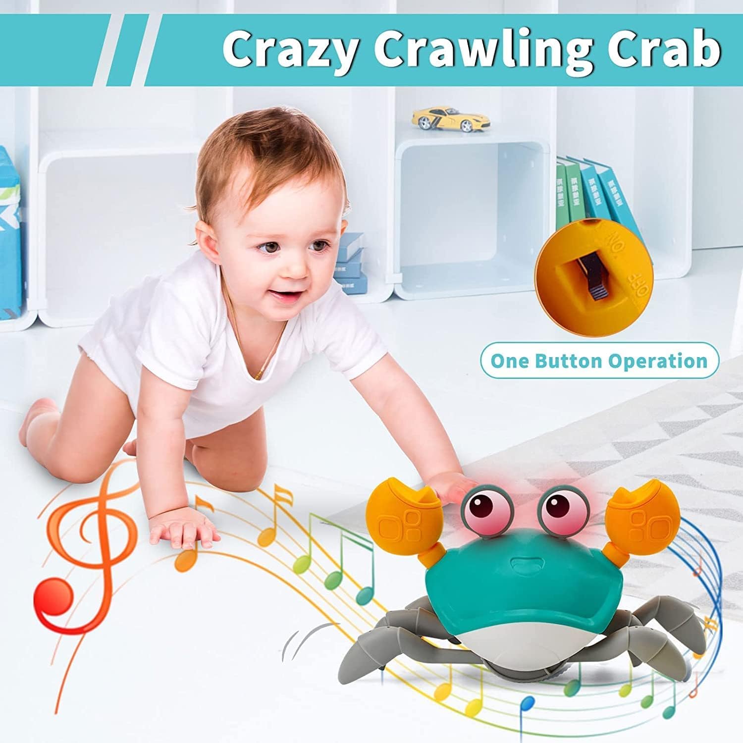 DMG Crawling Crab Baby Toy, Tummy Time Baby Toys Will Automatically Avoid Obstacles,Guiding Baby to Crawl, Crawling Toys with Music and LED Light, for Boys Girls Infant Toys
