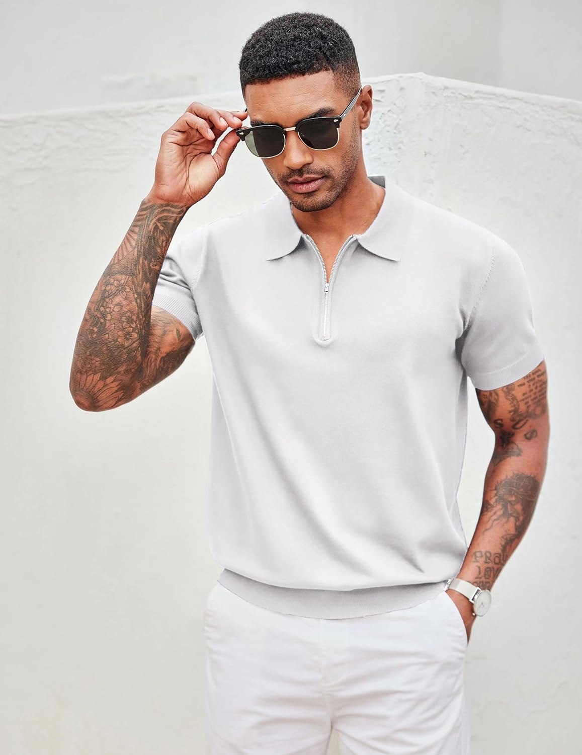 COOFANDY Men's Zipper Polo Shirt Casual Knit Short Sleeve Polo T Shirt Classic Fit Shirts