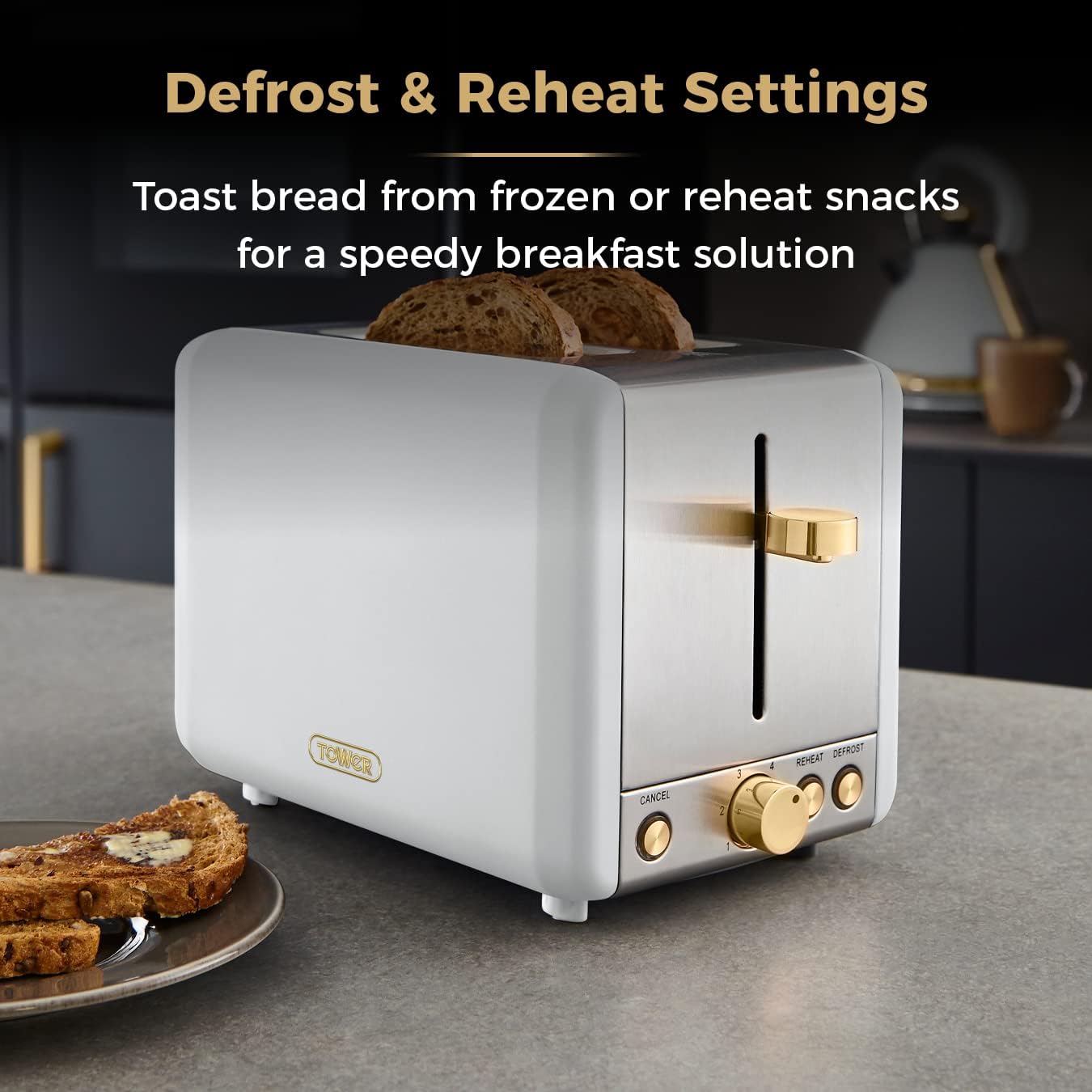 Tower T20036PNK Cavaletto 2-Slice Toaster with Defrost/Reheat, Stainless Steel, 850 W, Marshmallow Pink and Rose Gold