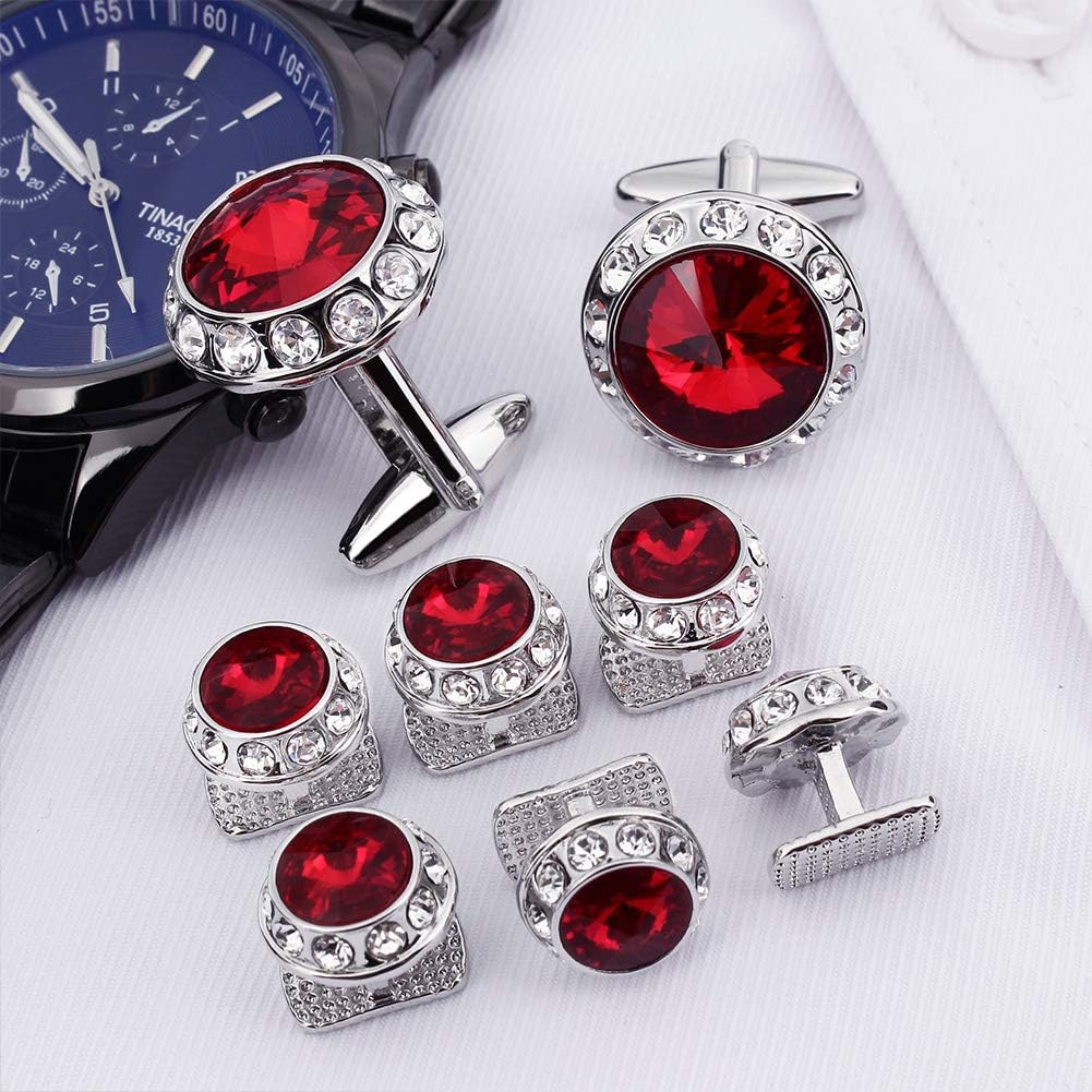 HAWSON Cufflinks and Studs Set Crystal for Men's Tuxedo Shirt for Wedding Party Accessories - Business Wedding Accessories