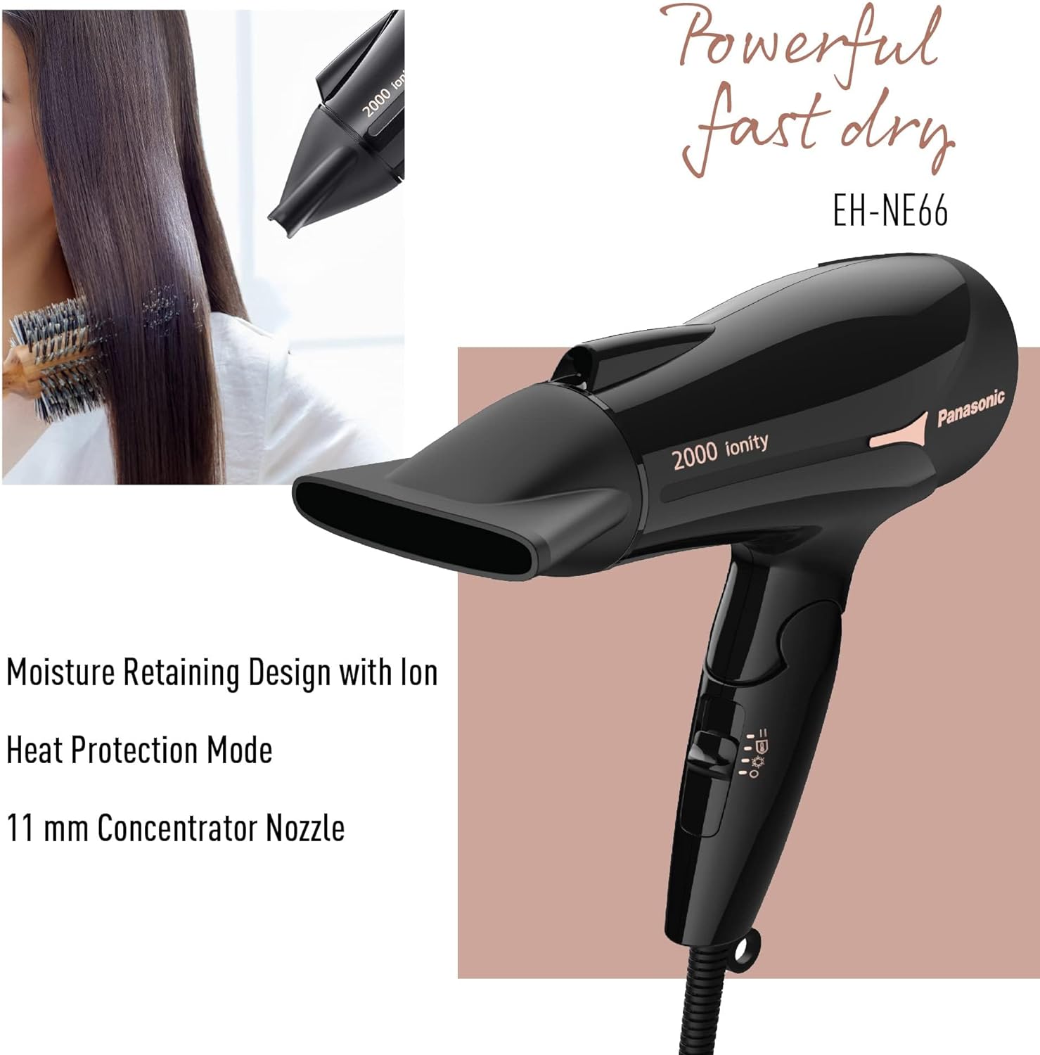 Panasonic EH-ND37 1800W Compact Powerful Hair Dryer with Scalp Care and Heat Protection Mode