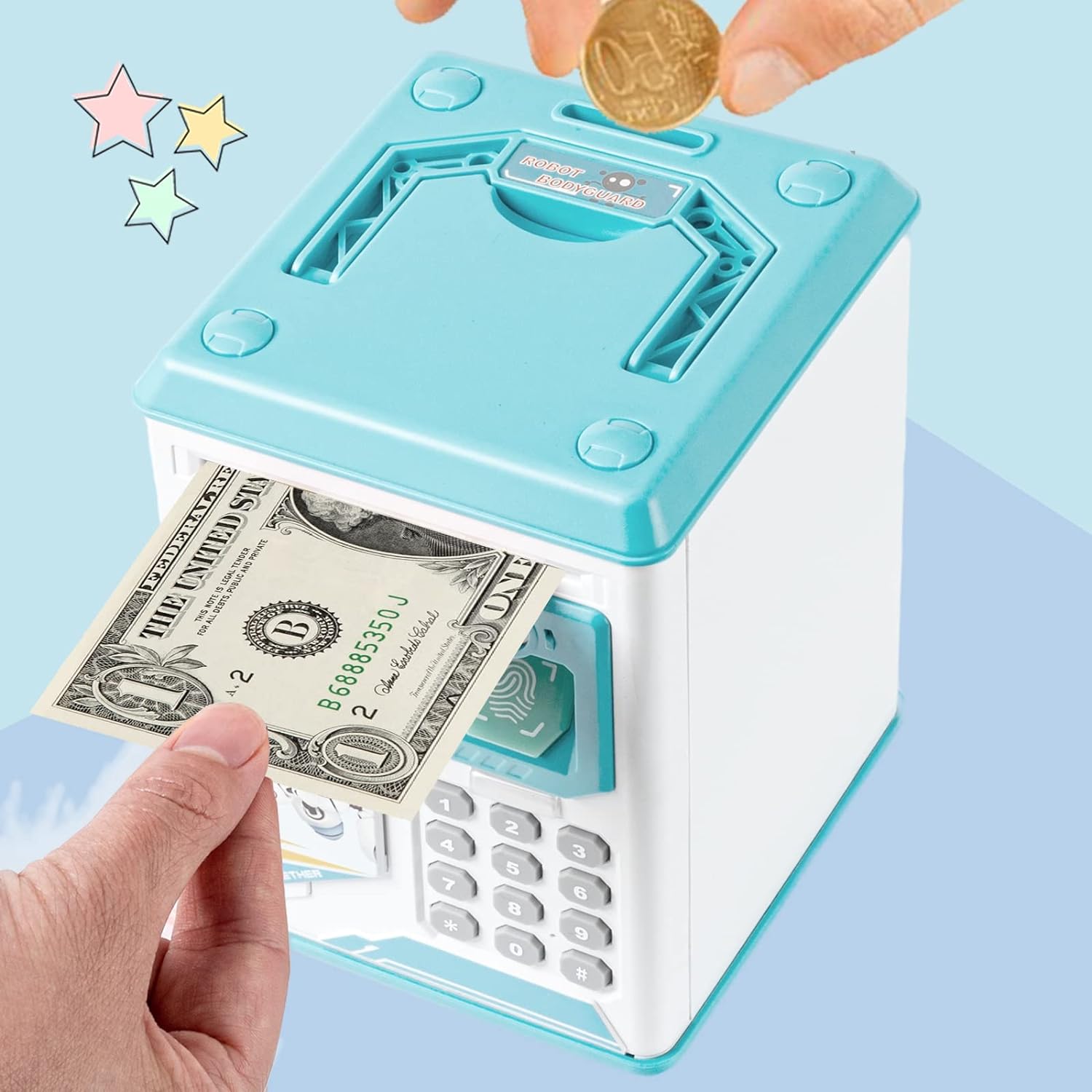 Kids Piggy Bank, Electronic Bank Toy, Auto Scroll Paper Money ATM, with Personal Password & Fingerprint Unlocking Coin Bank ,Perfect Birthday Toys Gifts for Boys Girls (Pink)