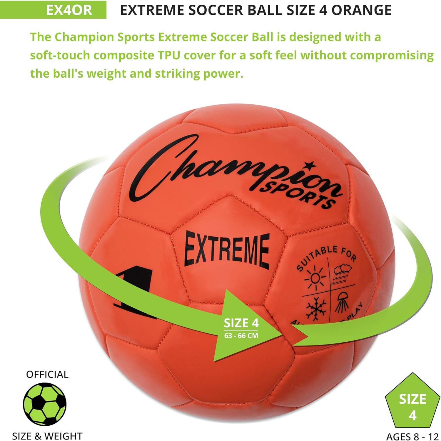 Champion Sports Extreme Series Composite Soccer Ball: Sizes 3, 4, 5 in Multiple Colors