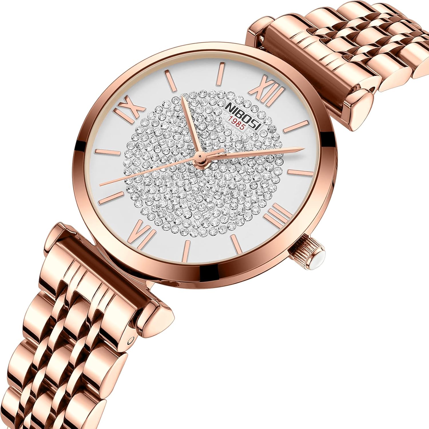 NIBOSI Women Watches Premium Analogue Business Wrist Watches for Women Rose Gold Dial Watch with Stylish Diamond Studded Watches