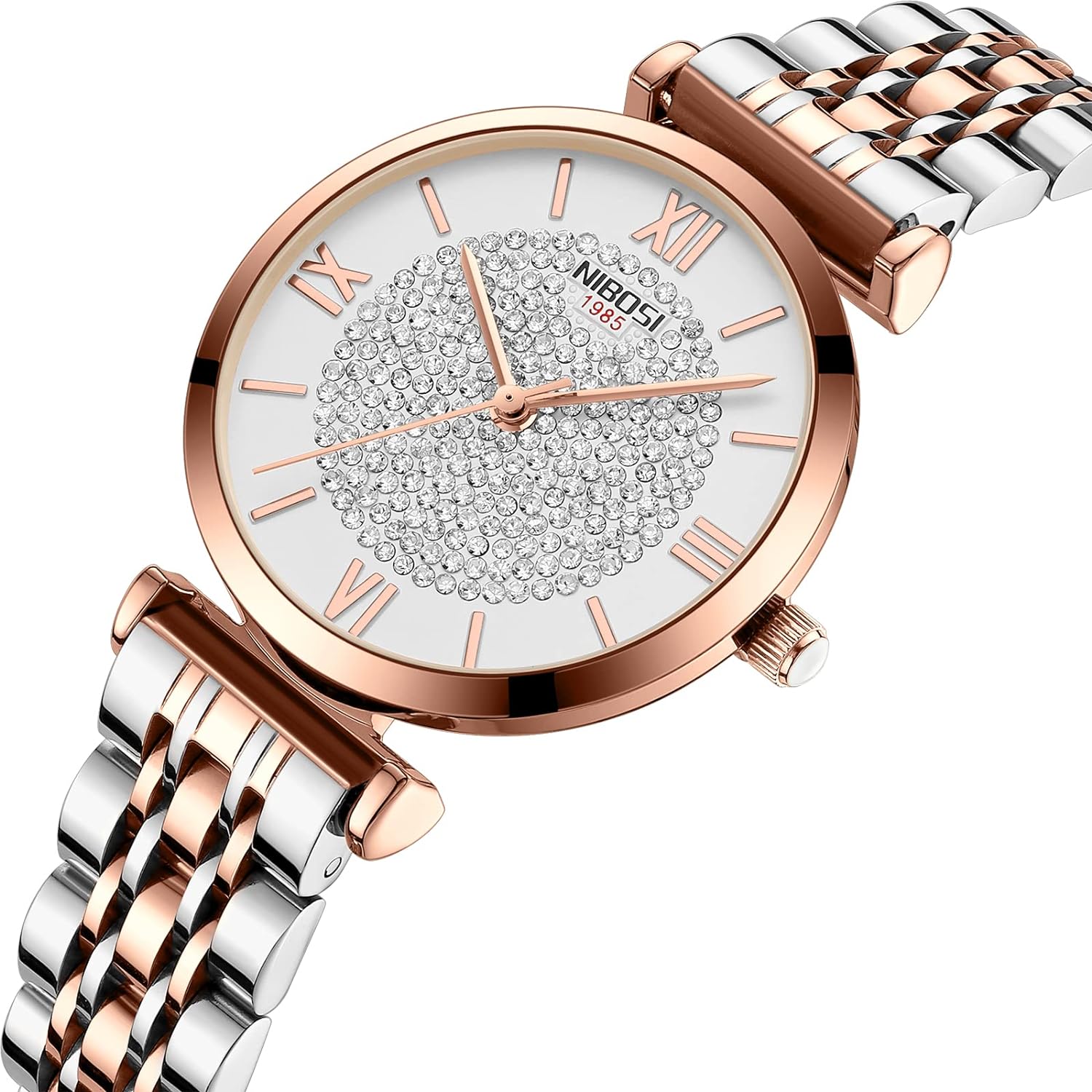 NIBOSI Women Watches Premium Analogue Business Wrist Watches for Women Rose Gold Dial Watch with Stylish Diamond Studded Watches