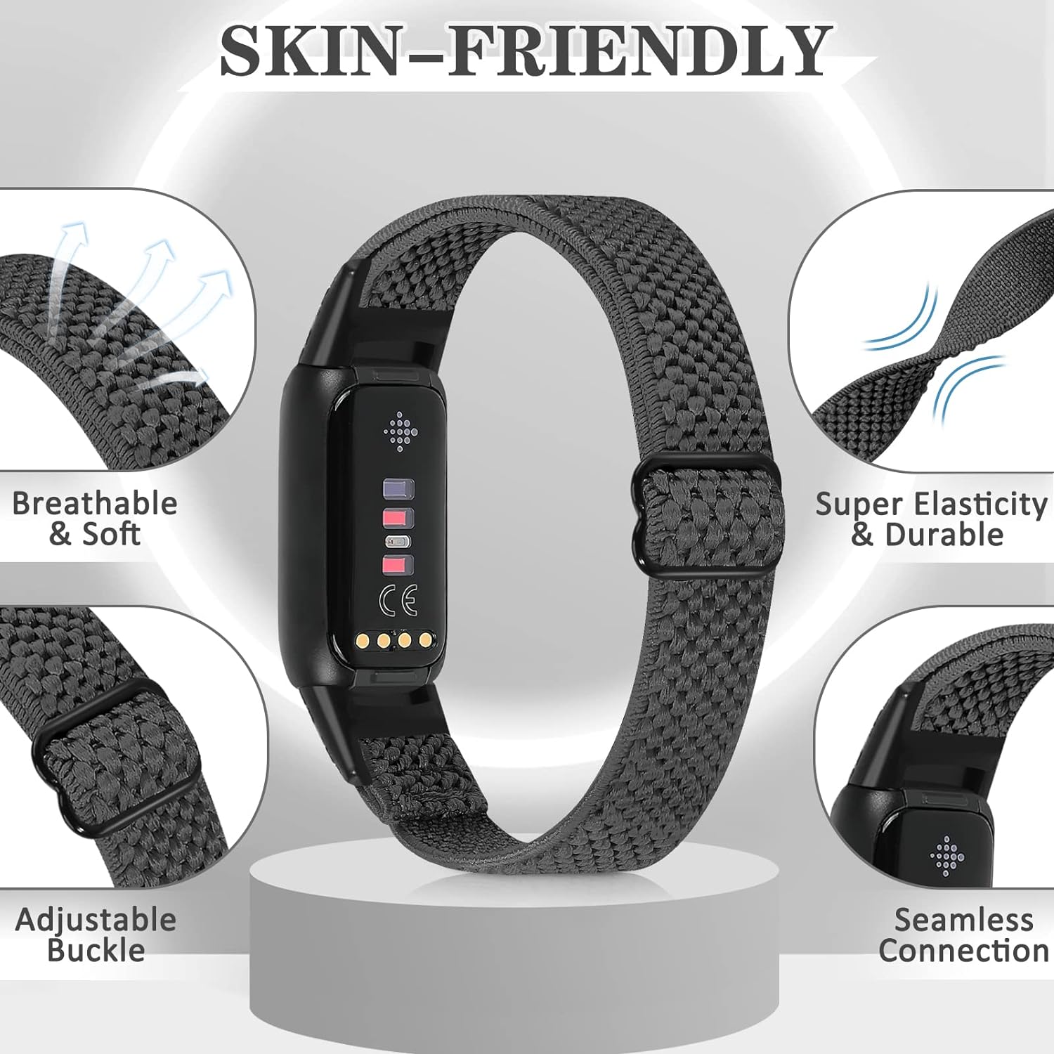 XFYELE Elastic nylon Band Compatible with Fitbit Luxe / Special Edition，Stretchable Breathable Nylon Sport Loop Replacement Strap for Fitbit Luxe for Men Women