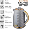 Tower T10052BLK Empire 1.7 Litre Kettle with Rapid Boil, Removable Filter, 3000W, Black with Brass Accents
