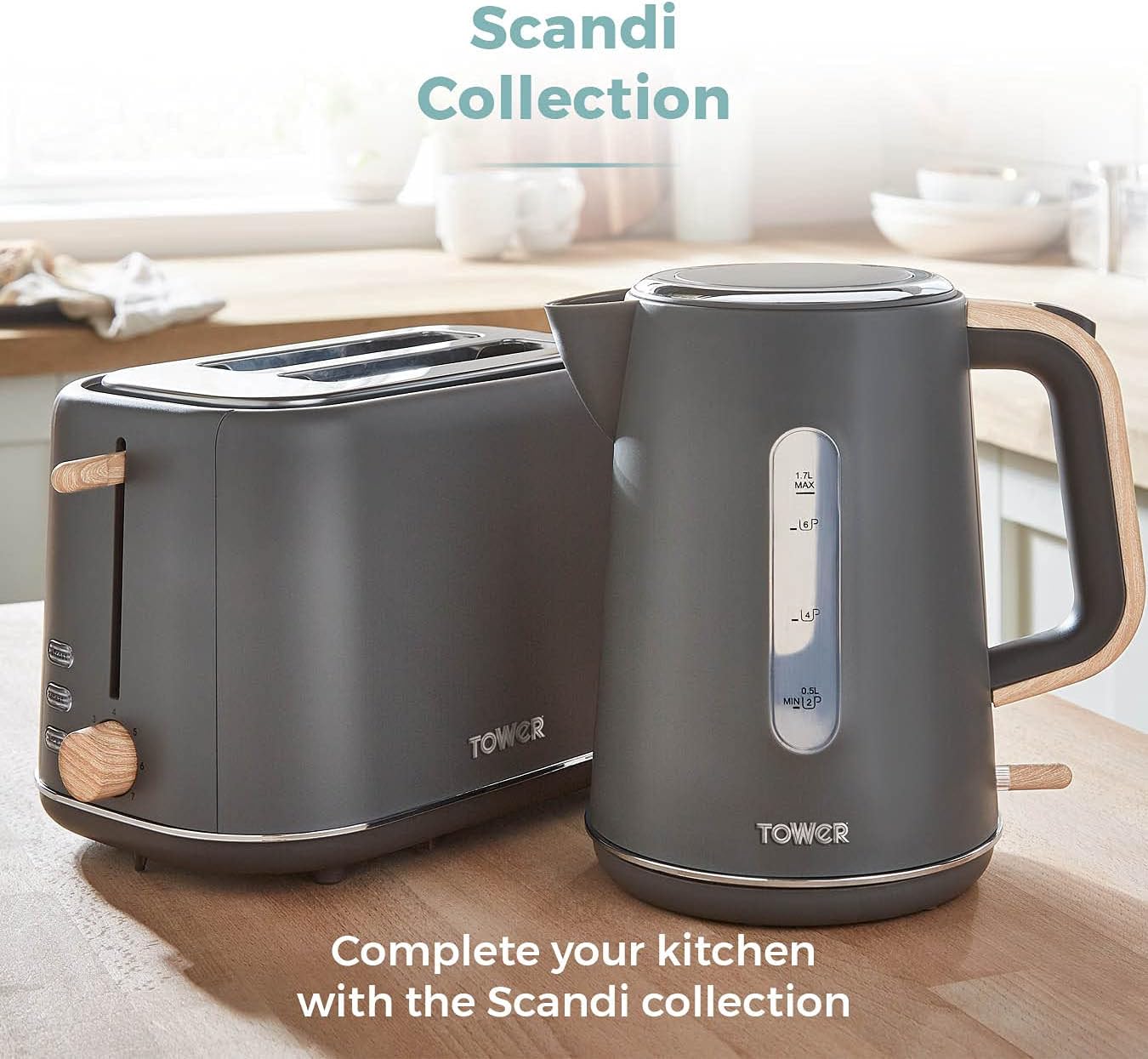TOWER T20027BLK Scandi 2 Slice Toaster with Adjustable Browning Control, Centring Function, 800W, Black