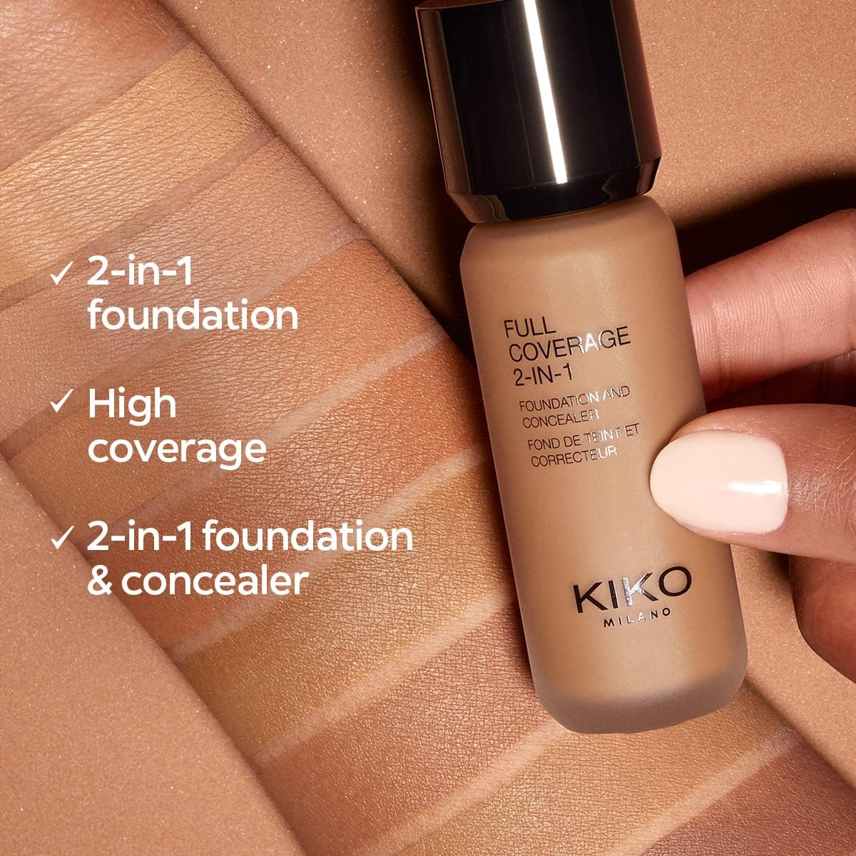 Kiko Milano Full Coverage 2-In-1 Foundation & Concealer, 25ml, 07 Face Foundations, Warm Beige 30