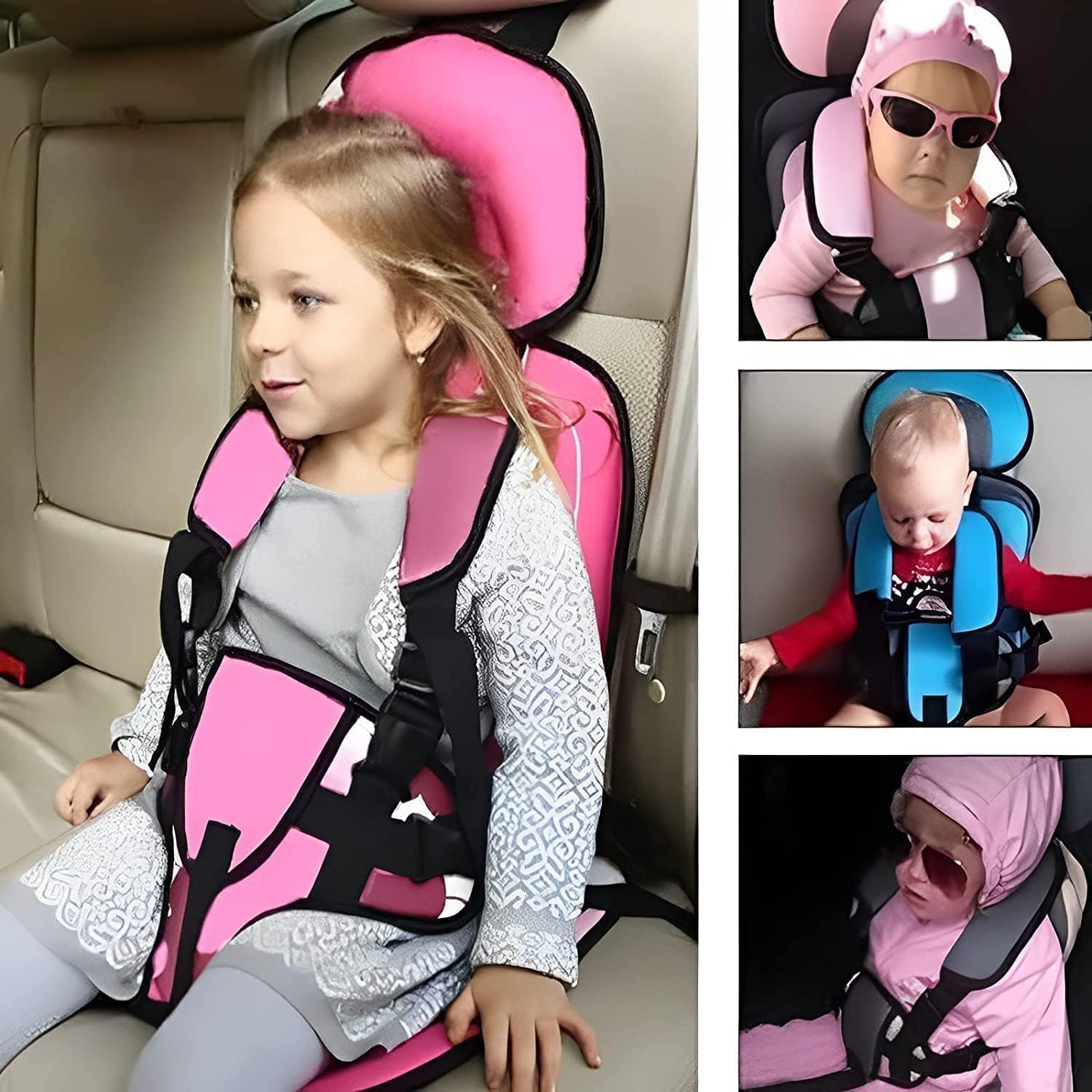 Auto Car Auxiliary Safety Seat Simple Car Portable Seat Belt, Foldable Car Seat Booster Seat for Car Protection, Travel Car Seat Accessories for 0-12 (Small (0-4 Year), Pink)