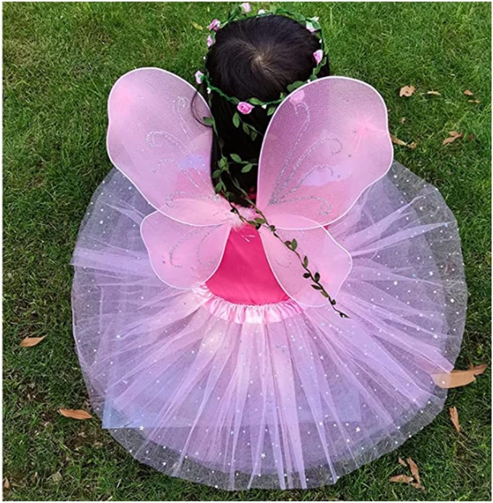 Ricjurzzty Girls Fairy Costume Fancy Dress Up Butterfly Costume Sets with Tutu Dress, Butterfly Wing, Headband,Wand Costume Set for 3-8 Years Girls