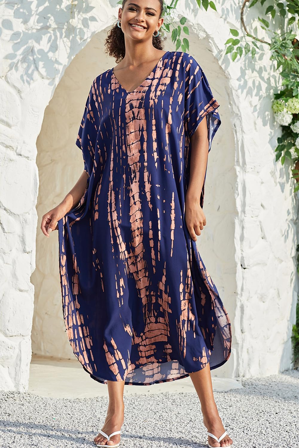 YouKD Summer Long Kaftan Bohemian Beach Kimono Swimsuit Cover Up Plus Size Dress for Women