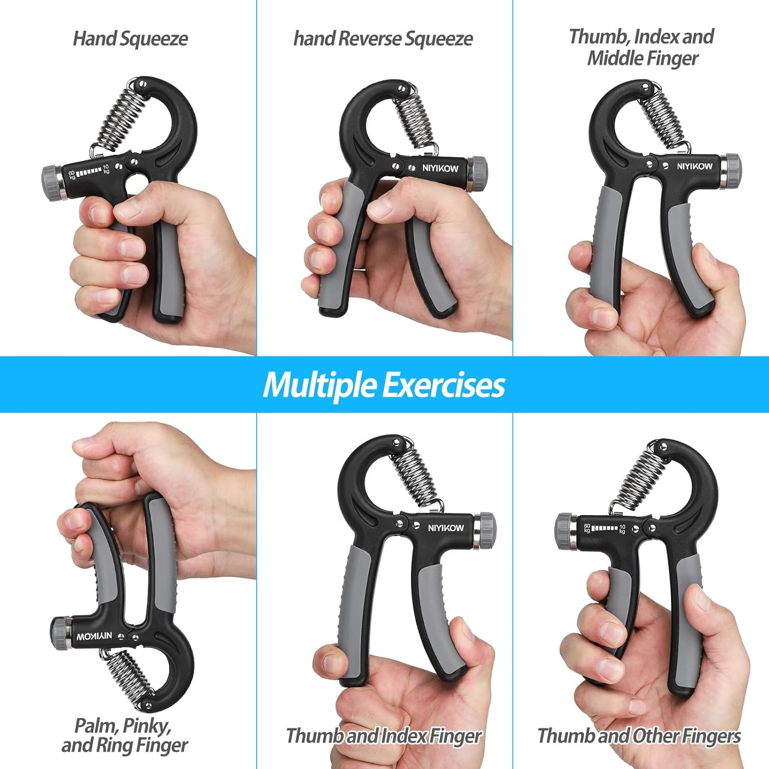 NIYIKOW Grip Strength Trainer, Hand Grip Strengthener, Adjustable Resistance 22-132Lbs (10-60kg), Non-Slip Gripper, Perfect for Musicians Athletes and Hand Rehabilitation Exercising