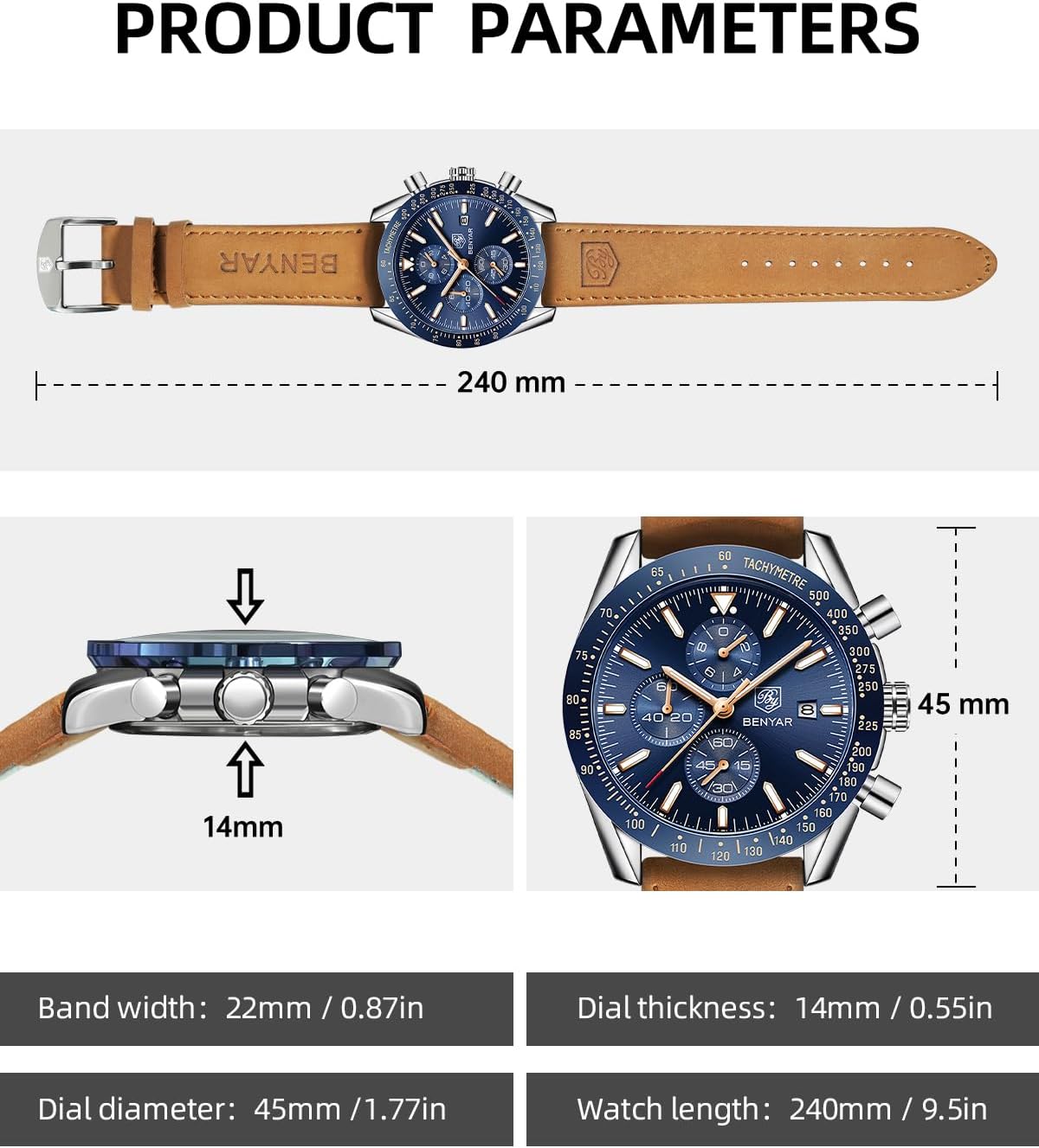 BENYAR Men's Business Watches Designer Fashion Stylish Good-Looking Luxury Men's Quartz Sports Watches Waterproof Tactical Military Casual Watches for Men Date Chronograph