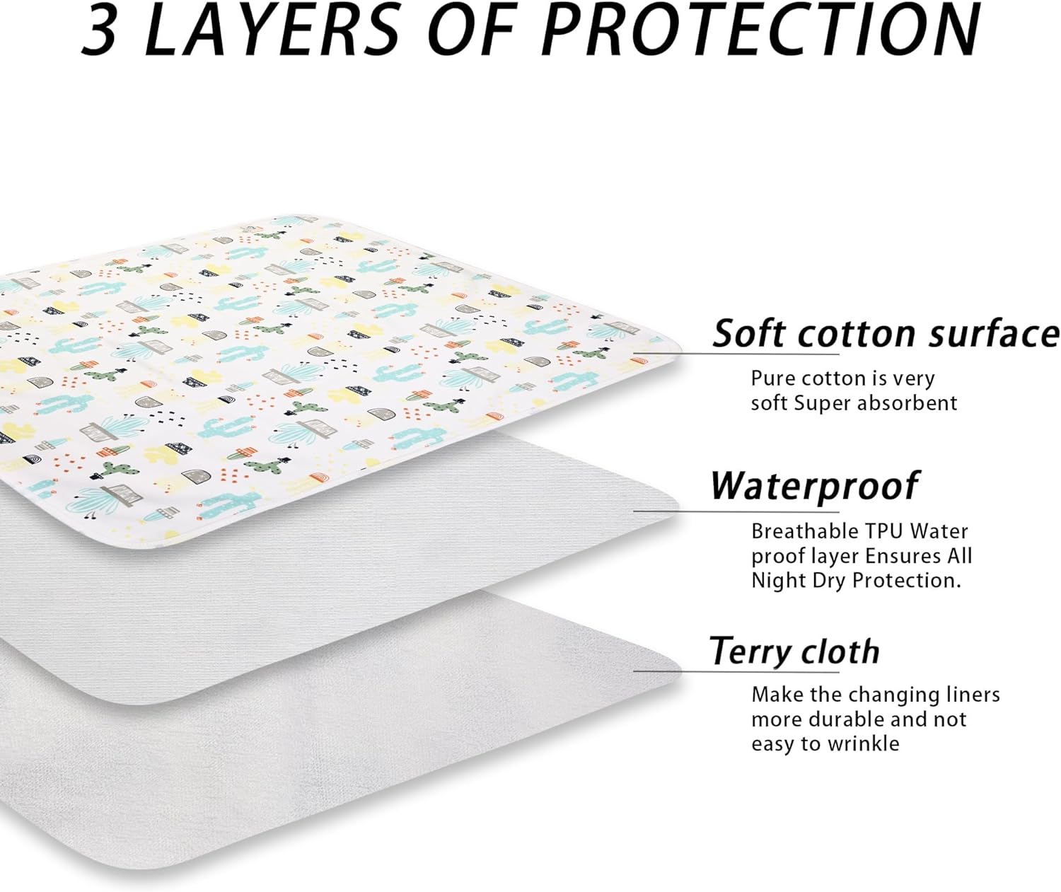 Baby Diaper Changing Pad Liners(22x27.5 inches) Soft Bamboo Cotton Waterproof Changing Pad for Baby Underpads Mattress Pad Sheet Protector Portable Reusable Urine Pads for Travel Gear Pack of 3