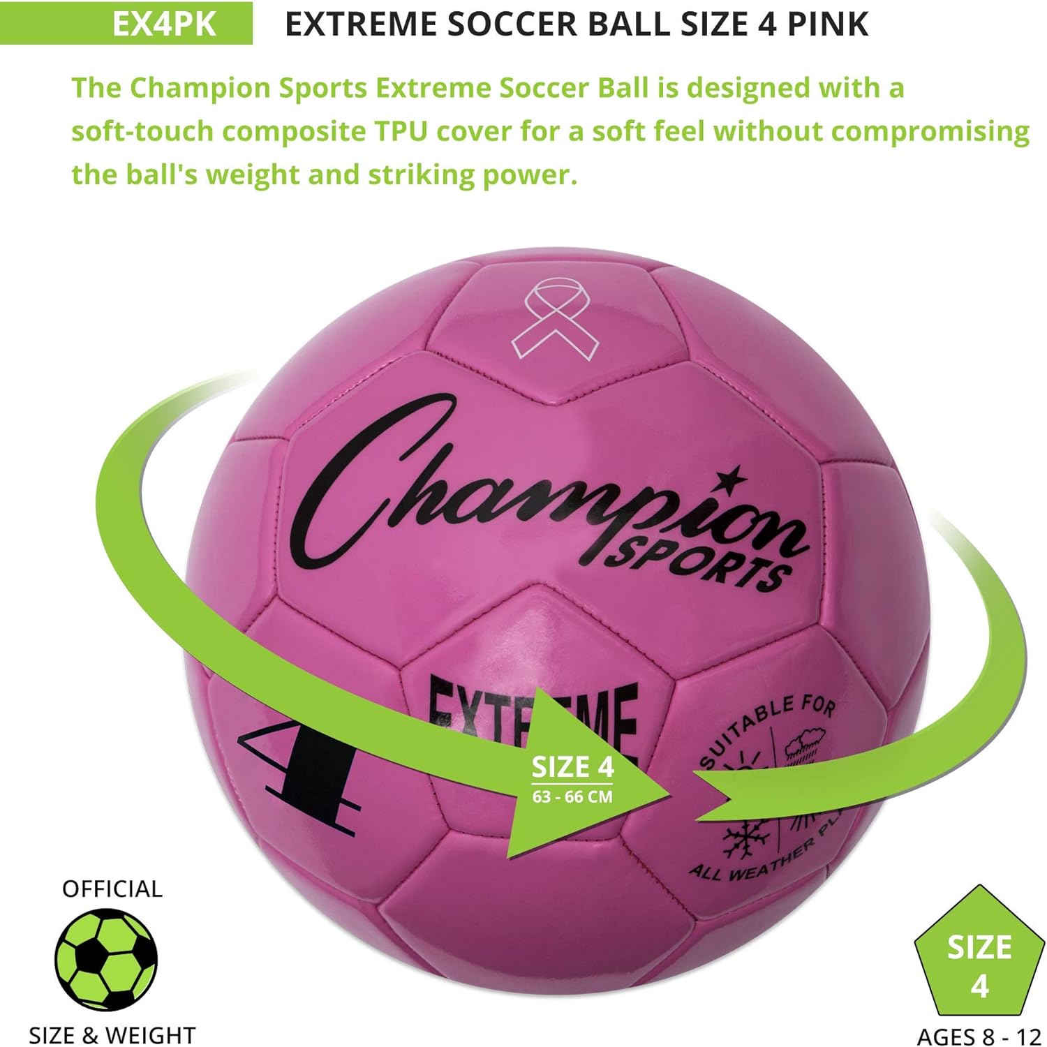 Champion Sports Extreme Series Composite Soccer Ball: Sizes 3, 4, 5 in Multiple Colors