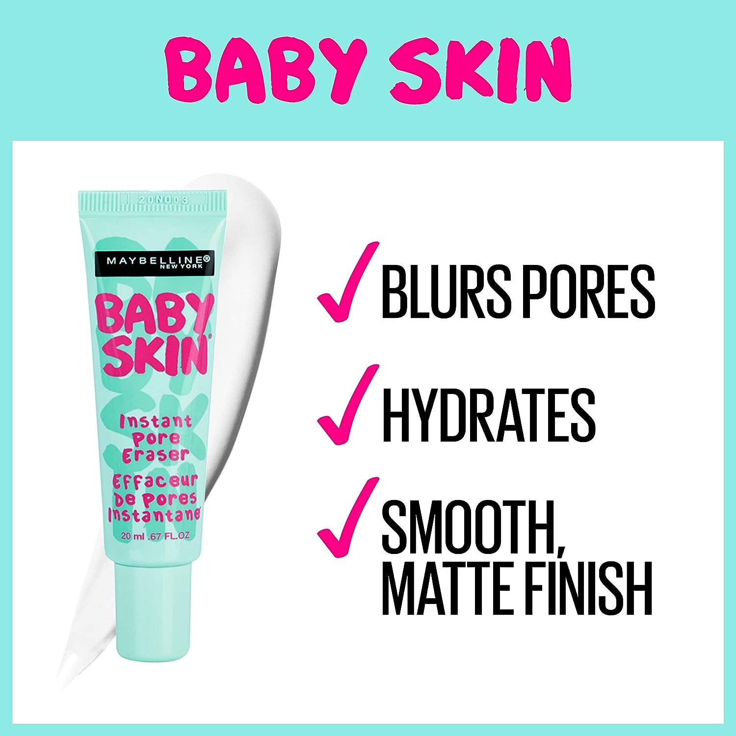 Maybelline New York Baby Skin Instant Pore Eraser Foundation Primer, Transparent, 22 Ml