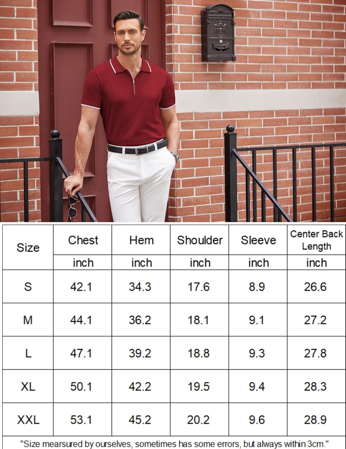 COOFANDY Men's Zipper Polo Shirt Casual Knit Short Sleeve Polo T Shirt Classic Fit Shirts