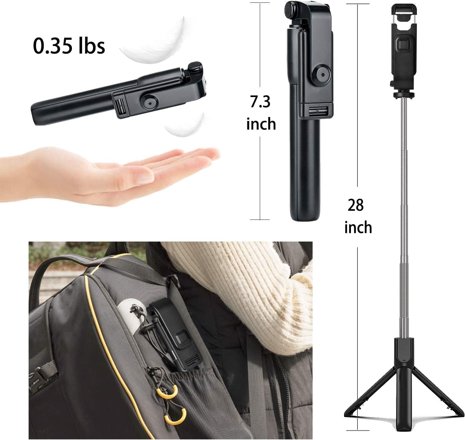 USTINE Portable Selfie Stick Tripod, 3 in 1 Extendable Selfie Stick Phone Holder for iPhone 14/13/13 Pro/13 Pro Max/12/12 Pro/X/XR/XS/8/7/6S,Android Samsung Smartphone