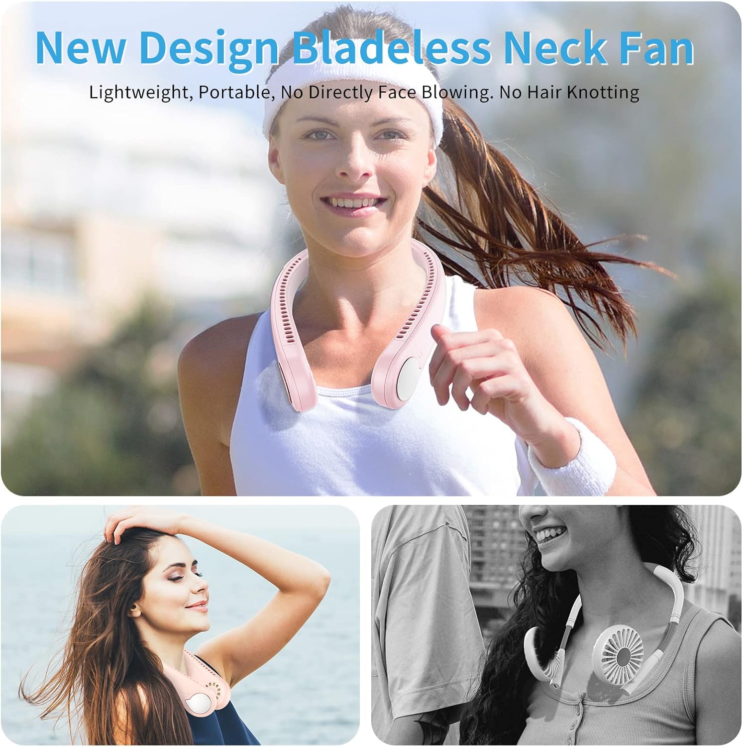 SmartDevil Portable Neck Fan, Hands Free Bladeless Neck Fan, Rechargeable Battery Operated Wearable Personal Fan, 360° Cooling Hanging Neck Fan, 3 Speeds, 48 Air Outlet, for Travel, Outdoor(White)