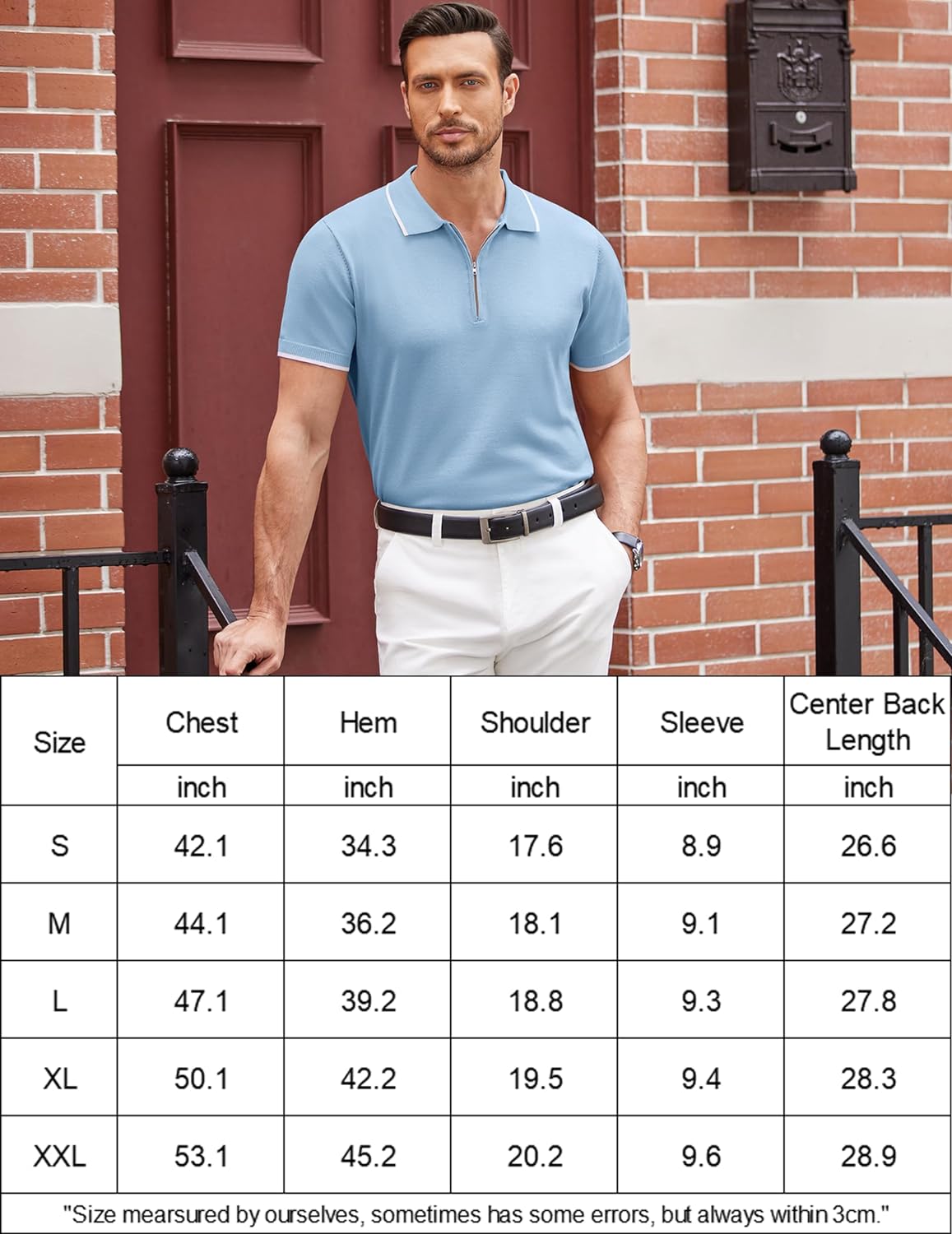 COOFANDY Men's Zipper Polo Shirt Casual Knit Short Sleeve Polo T Shirt Classic Fit Shirts