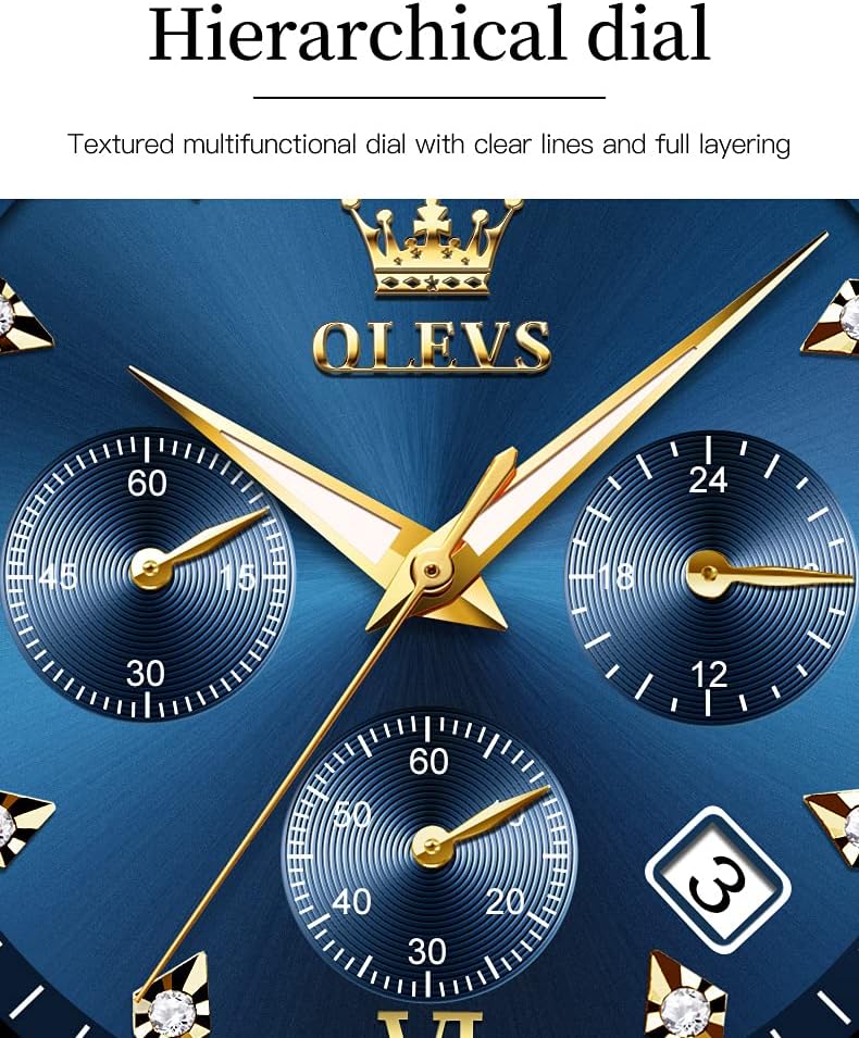 OLEVS Watch for Men Waterproof Blue Dial Mens Dress Watches Luxury Two Tone Stainless Steel Wrist Watch with Day Date, Fashion Classic Classic Sports Quartz Watch Big Face…