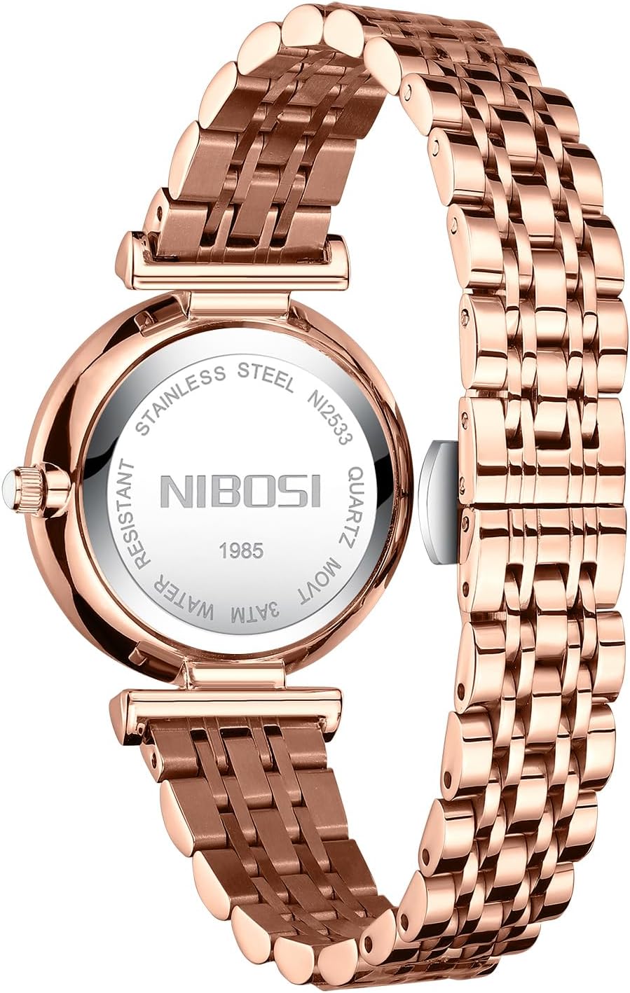 NIBOSI Women Watches Premium Analogue Business Wrist Watches for Women Rose Gold Dial Watch with Stylish Diamond Studded Watches