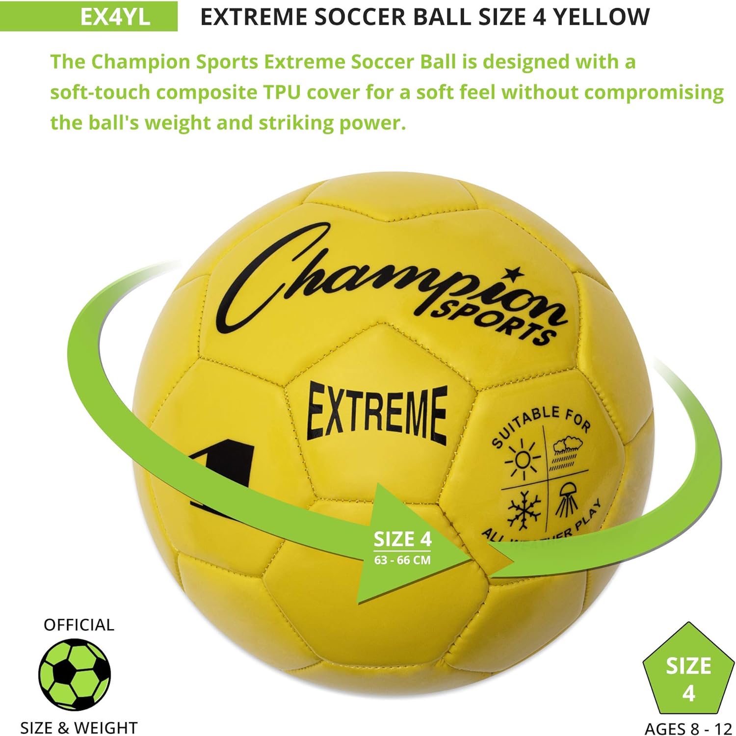 Champion Sports Extreme Series Composite Soccer Ball: Sizes 3, 4, 5 in Multiple Colors