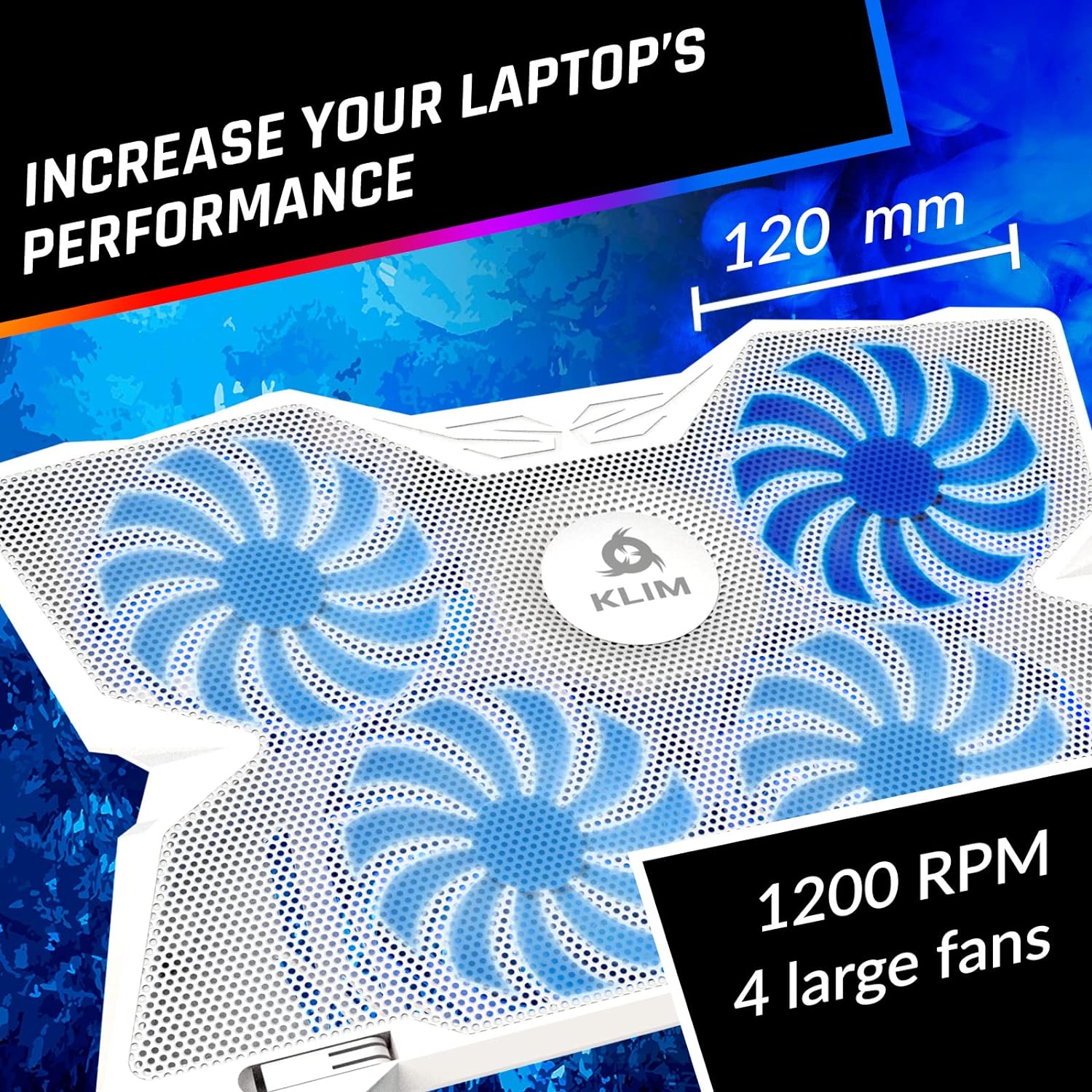 KLIM Wind - Laptop Cooling Pad - More Than 500 000 Units Sold - 2022 Version - The Most Powerful Rapid Action Cooling Fan - Laptop Stand with 4 Cooling Fans at 1200 RPM - USB Fan - PS5, PS4 (RGB)