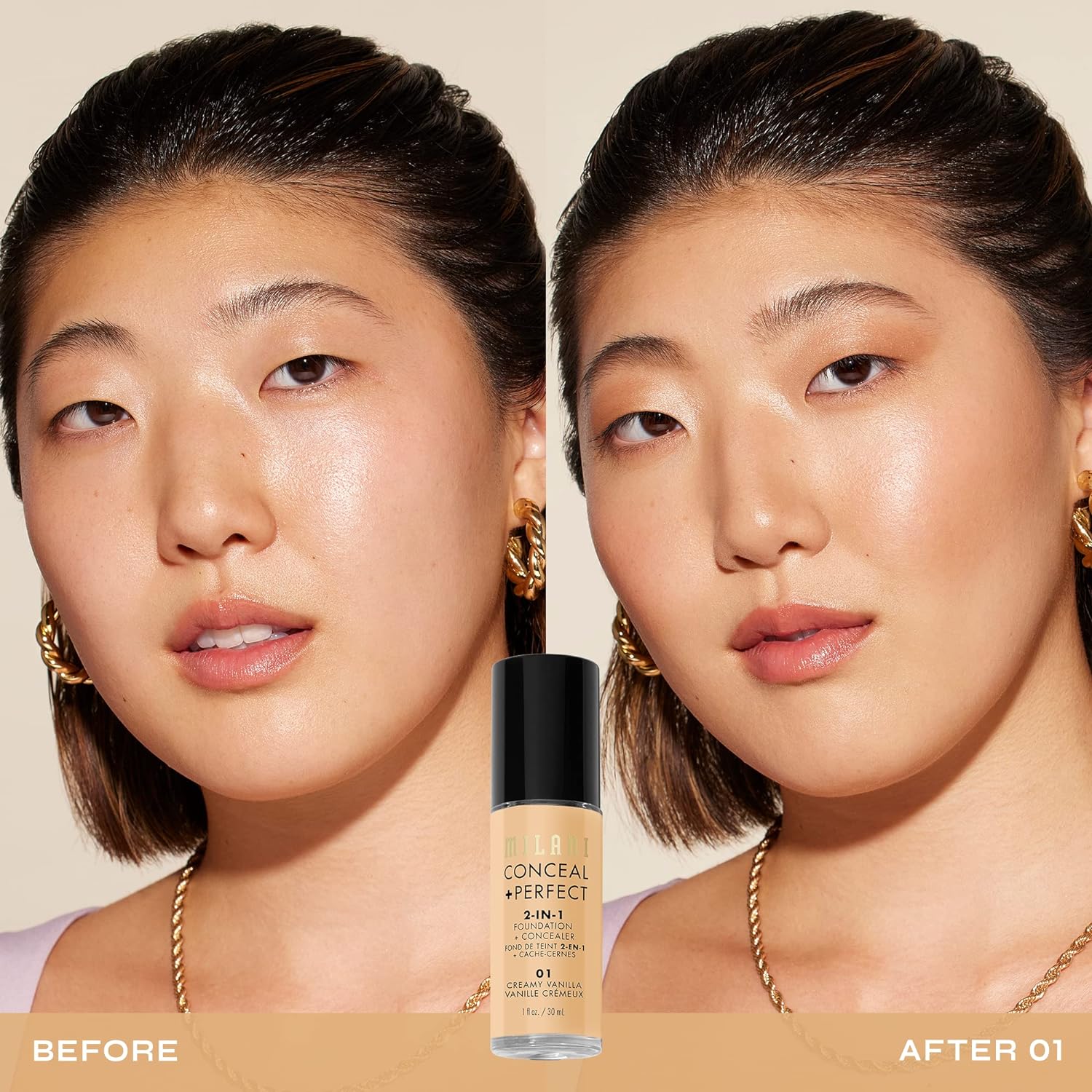 Milani Conceal + Perfect 2-in-1 Foundation + Concealer (1 Fl. Oz.) Cruelty-Free Liquid Foundation - Cover Under-Eye Circles, Blemishes & Skin Discoloration for a Flawless Complexion
