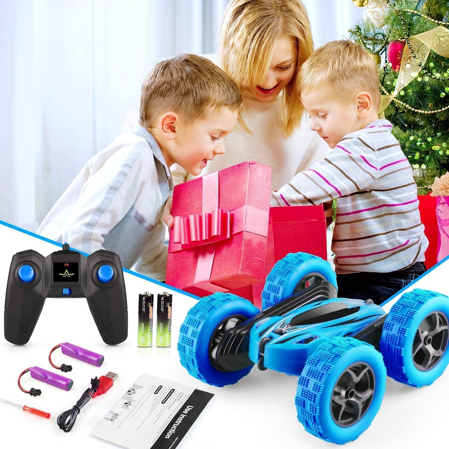 Arabest RC Cars Stunt Car Toy, 4WD 2.4Ghz Double Sided 360° Rotating RC Car with Headlights, Kids Toy Cars for Boys/Girls (Red)