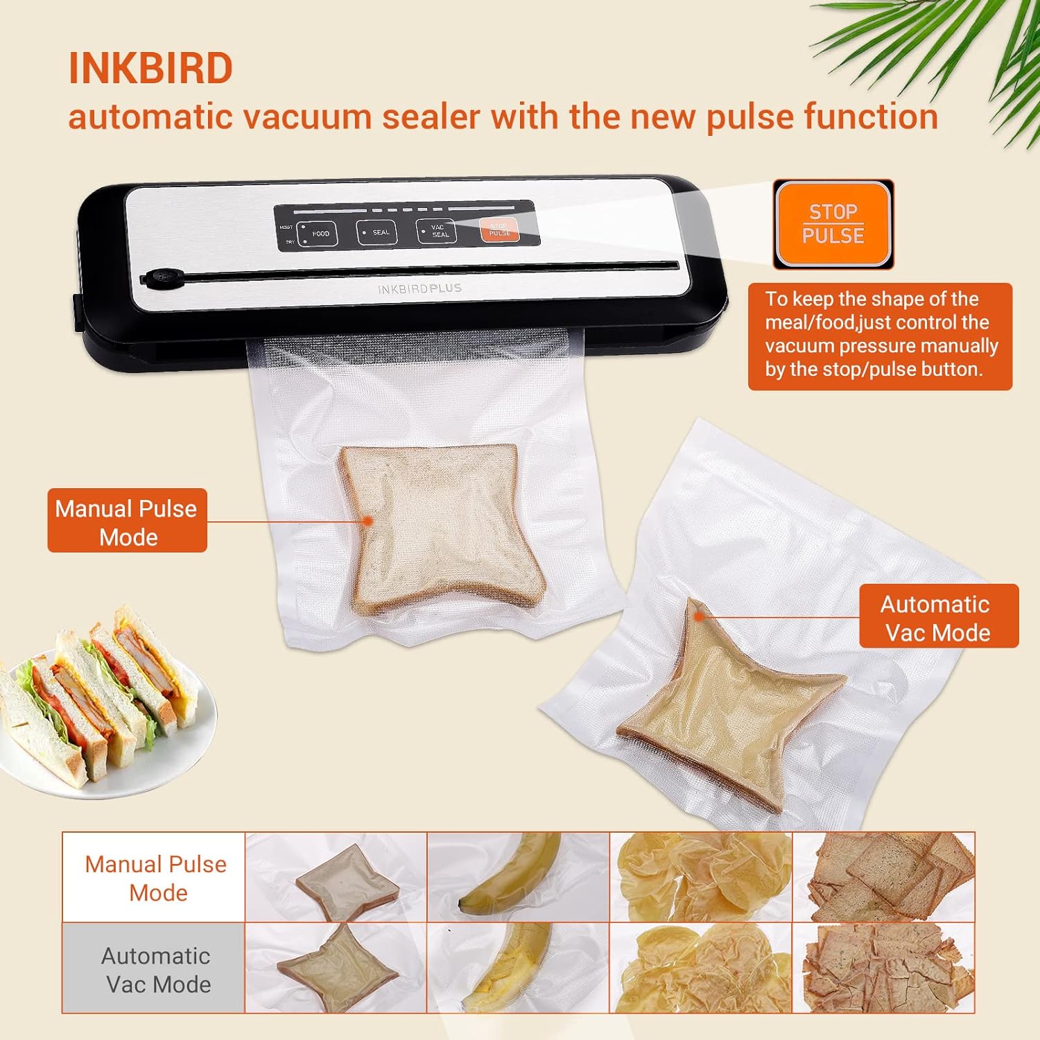 INKBIRD Vacuum Sealer Machine with Starter Kit Automatic PowerVac Air Sealing Machine for Food Preservation Dry & Moist Sealing Modes Built-in Cutter Easy Cleaning and Storage INK-VS01 Version