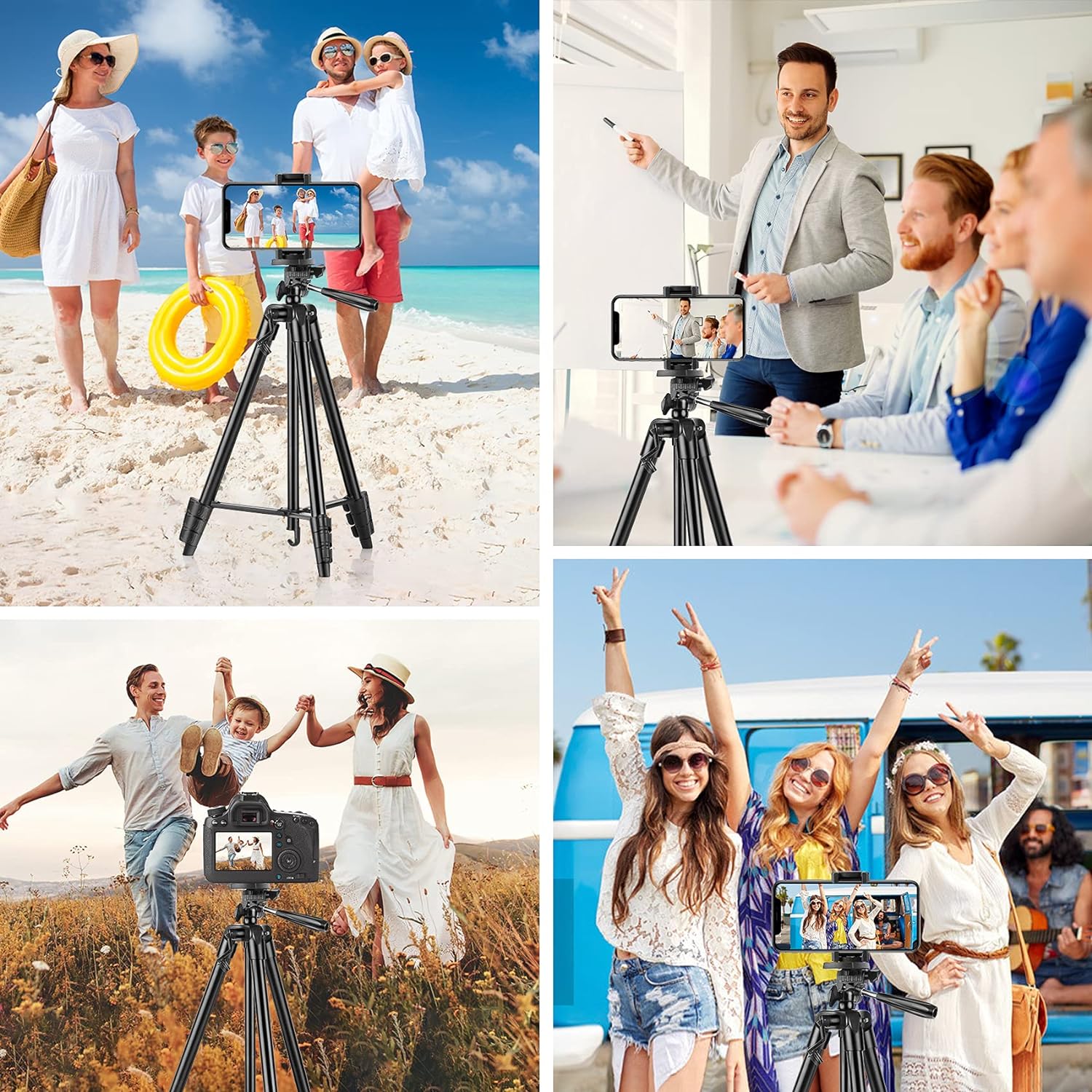 Eocean Tripod Flexible, 136cm Extendable Mobile Tripod Stand with Wireless Remote and Clip, Universal Aluminum Alloy Tripod for Video Recording, Selfie, Travel Camera Tripod Lightweight