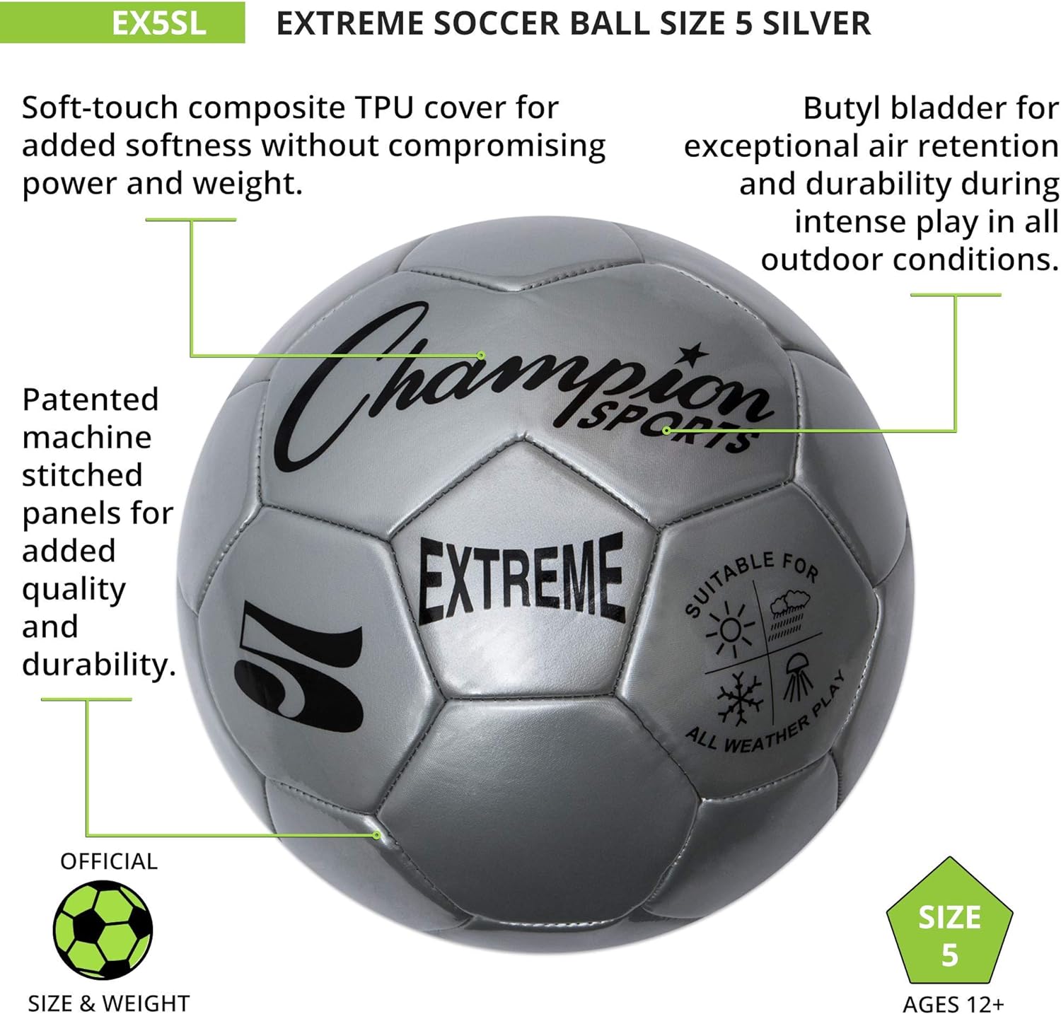 Champion Sports Extreme Series Composite Soccer Ball: Sizes 3, 4, 5 in Multiple Colors