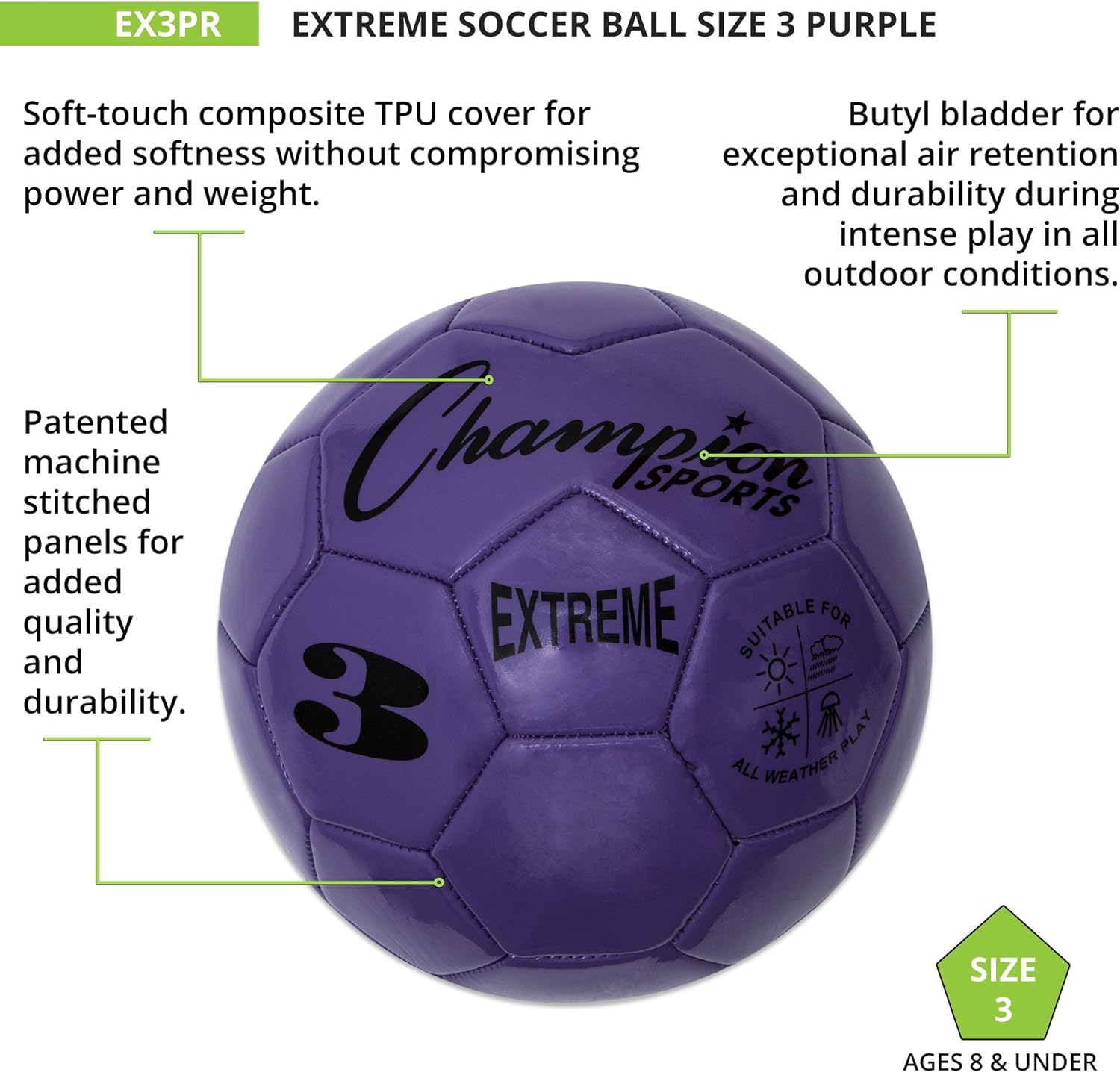 Champion Sports Extreme Series Composite Soccer Ball: Sizes 3, 4, 5 in Multiple Colors