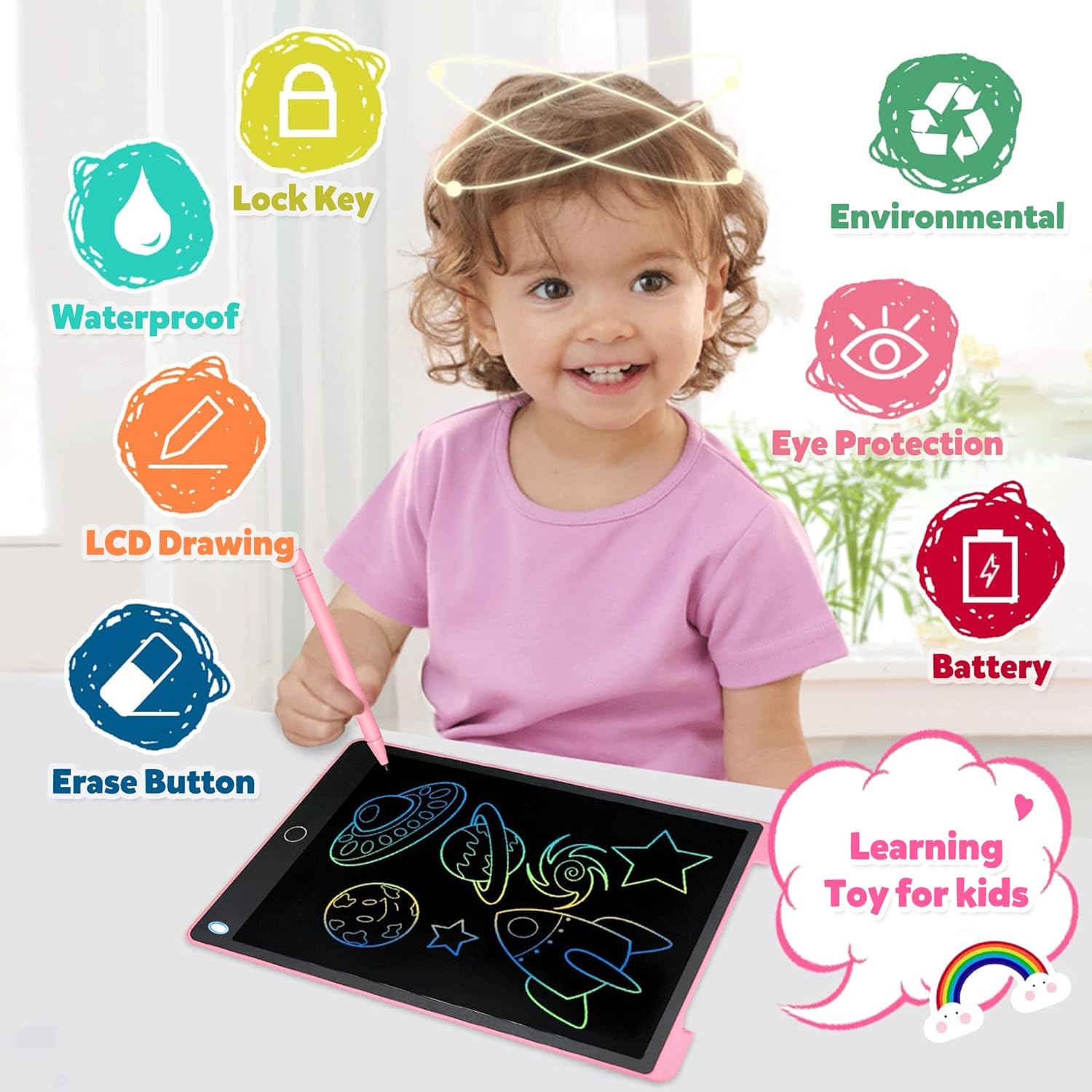 14 Inch LCD Writing Tablet for Kids, Toys for Girl, Drawing Pad. Doodle Board with Erase, Lock Function & Colorful Screen. Digital Notepad for Toddlers. Learning Girls Gifts for 3 + Year Old - Blue