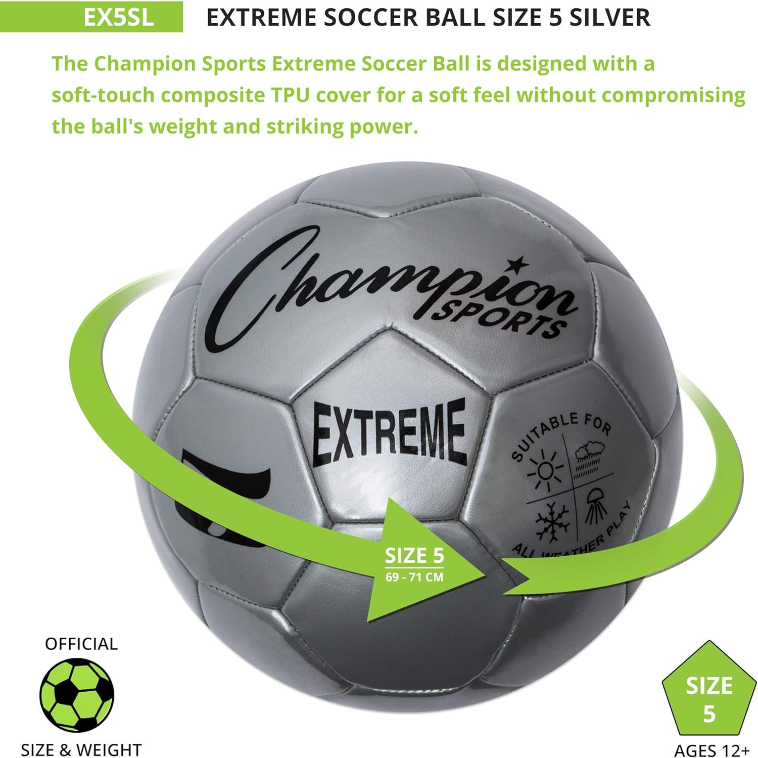 Champion Sports Extreme Series Composite Soccer Ball: Sizes 3, 4, 5 in Multiple Colors