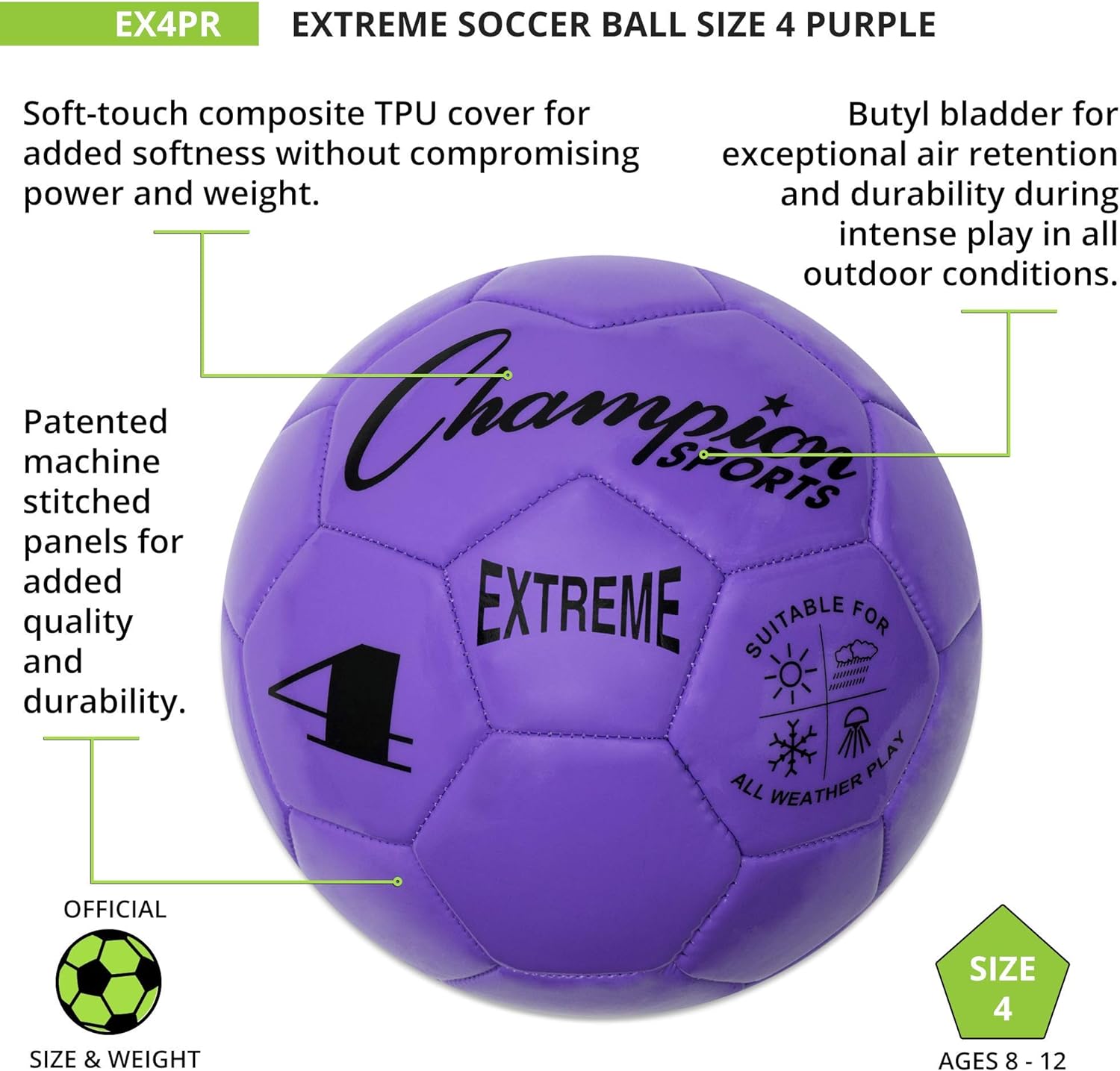 Champion Sports Extreme Series Composite Soccer Ball: Sizes 3, 4, 5 in Multiple Colors