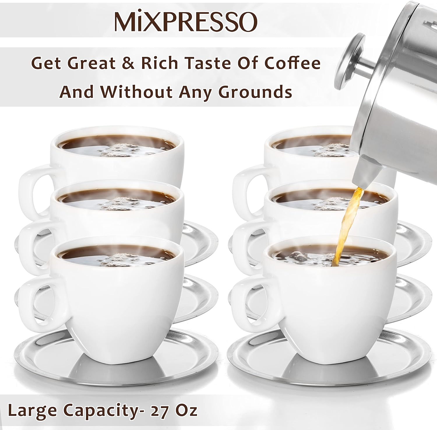 Mixpresso Stainless Steel French Press Coffee Maker 27 Oz 800L Double Wall Metal Insulation Coffee Press &Tea Brewer Easy Clean, And Easy Press, Strong Quality Coffee Press (Green)