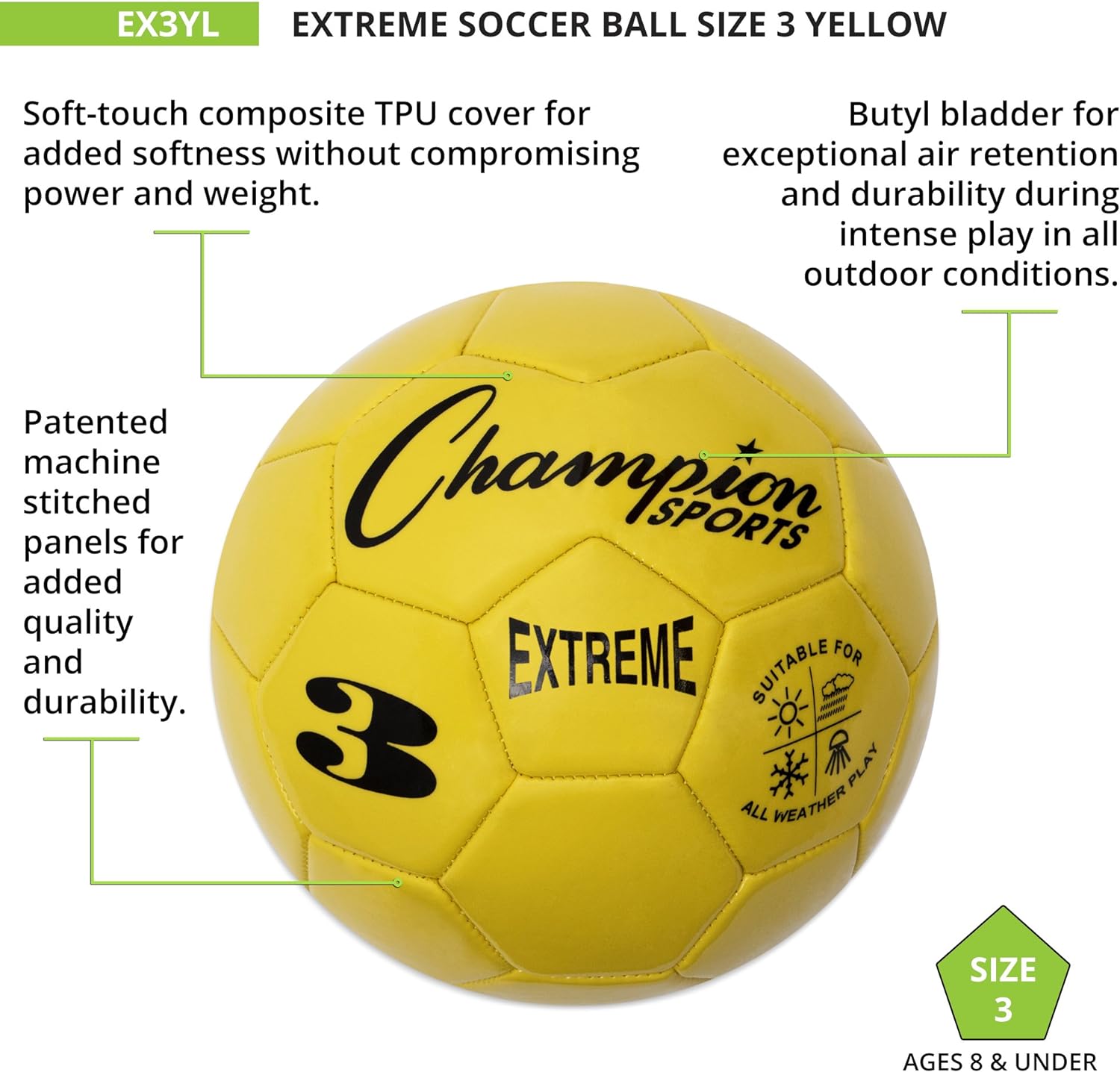 Champion Sports Extreme Series Composite Soccer Ball: Sizes 3, 4, 5 in Multiple Colors