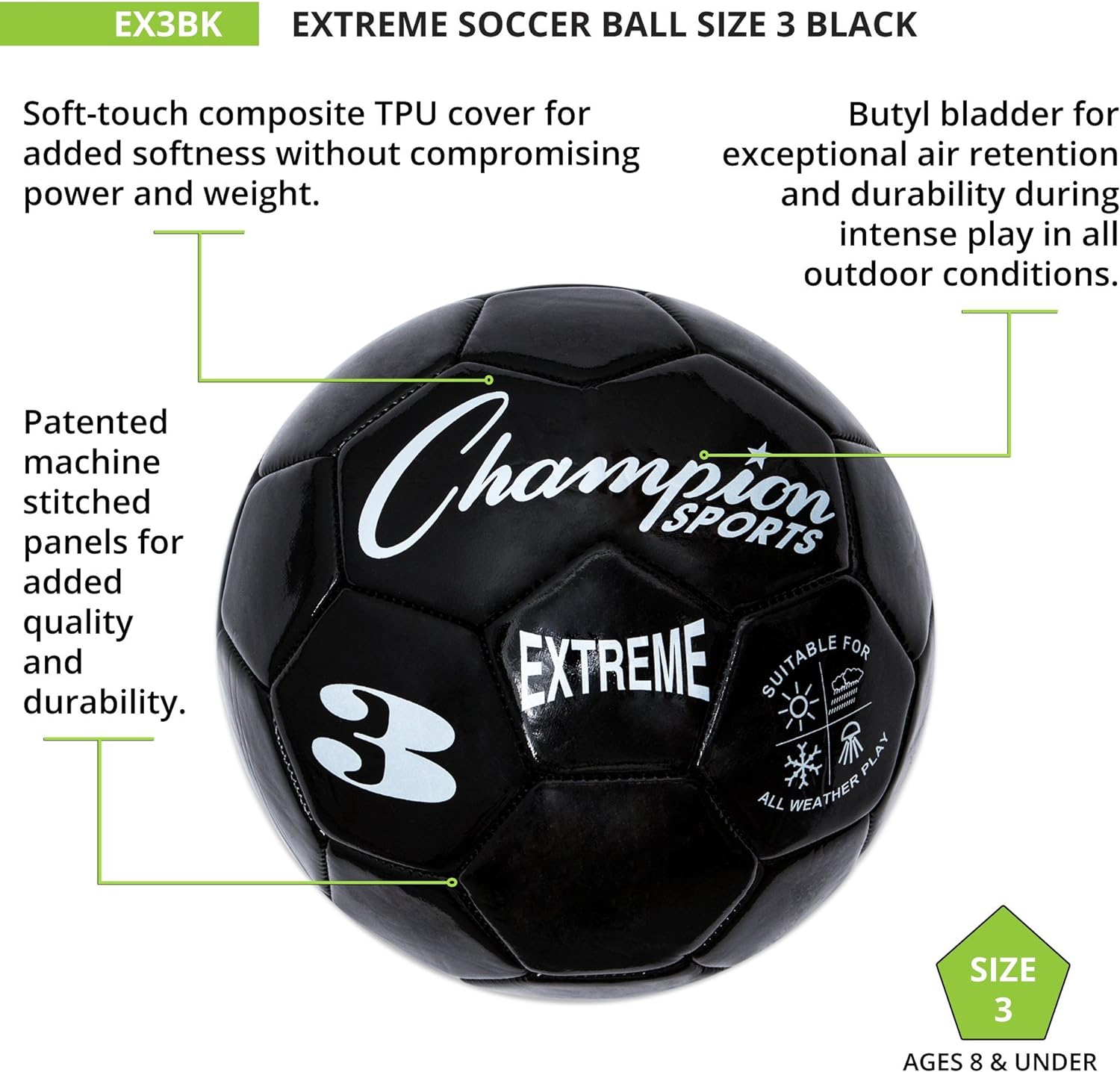 Champion Sports Extreme Series Composite Soccer Ball: Sizes 3, 4, 5 in Multiple Colors