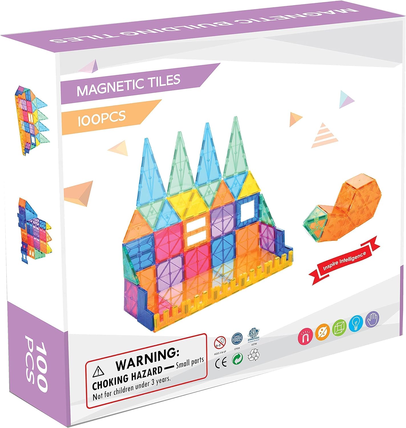 Magnetic Tiles Building Blocks, 3D Clear Magnetic Blocks Construction Playboards, Inspiration Building Tiles Creativity Beyond Imagination, Educational Magnet Toy Set for Kids (120 PCS)