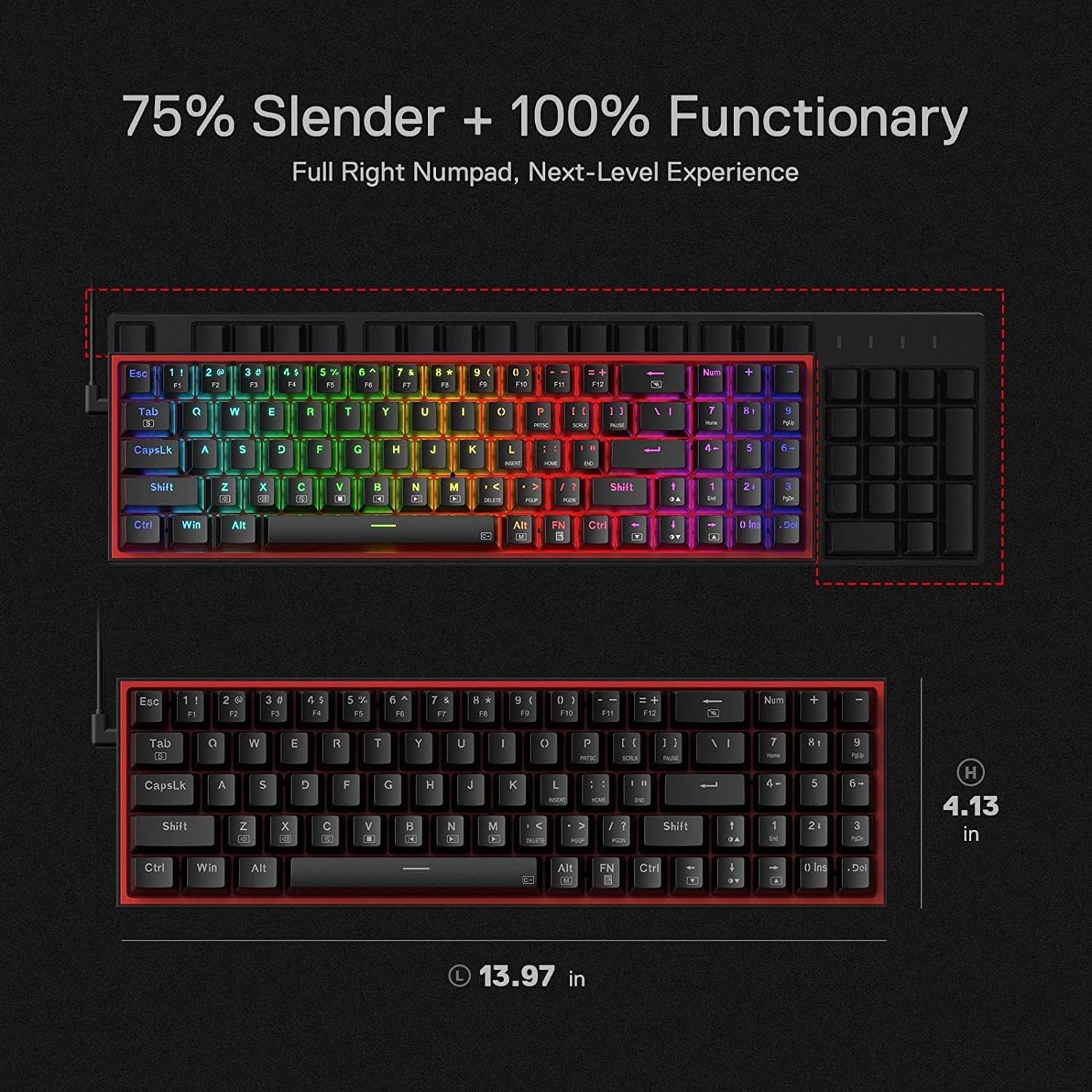 Redragon K617 Fizz 60% Wired RGB Gaming Keyboard, 61 Keys Compact Mechanical Keyboard w/White and Grey Color Keycaps, Linear Red Switch, Pro Driver/Software Supported